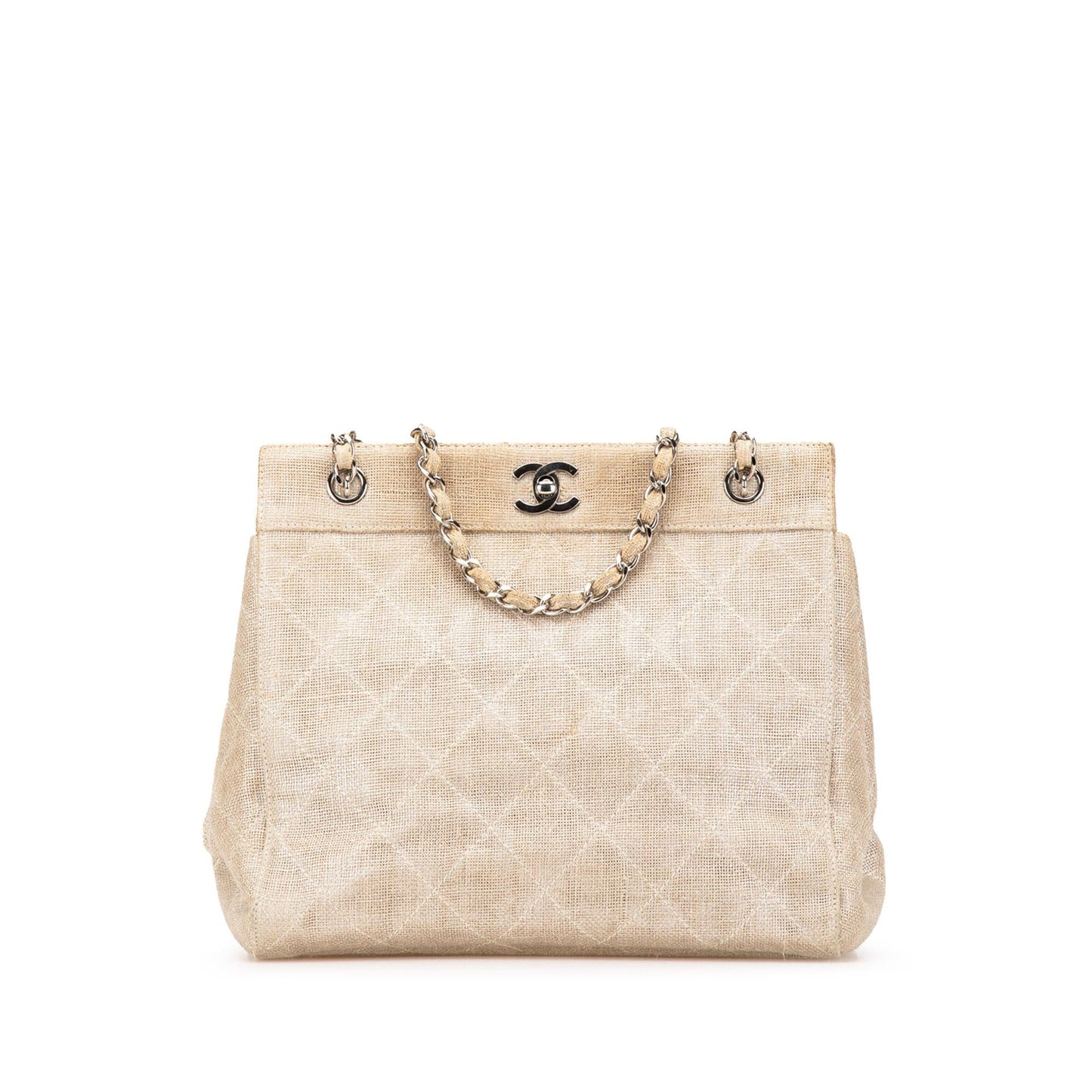 Chanel CC Stitched Linen Tote Bag