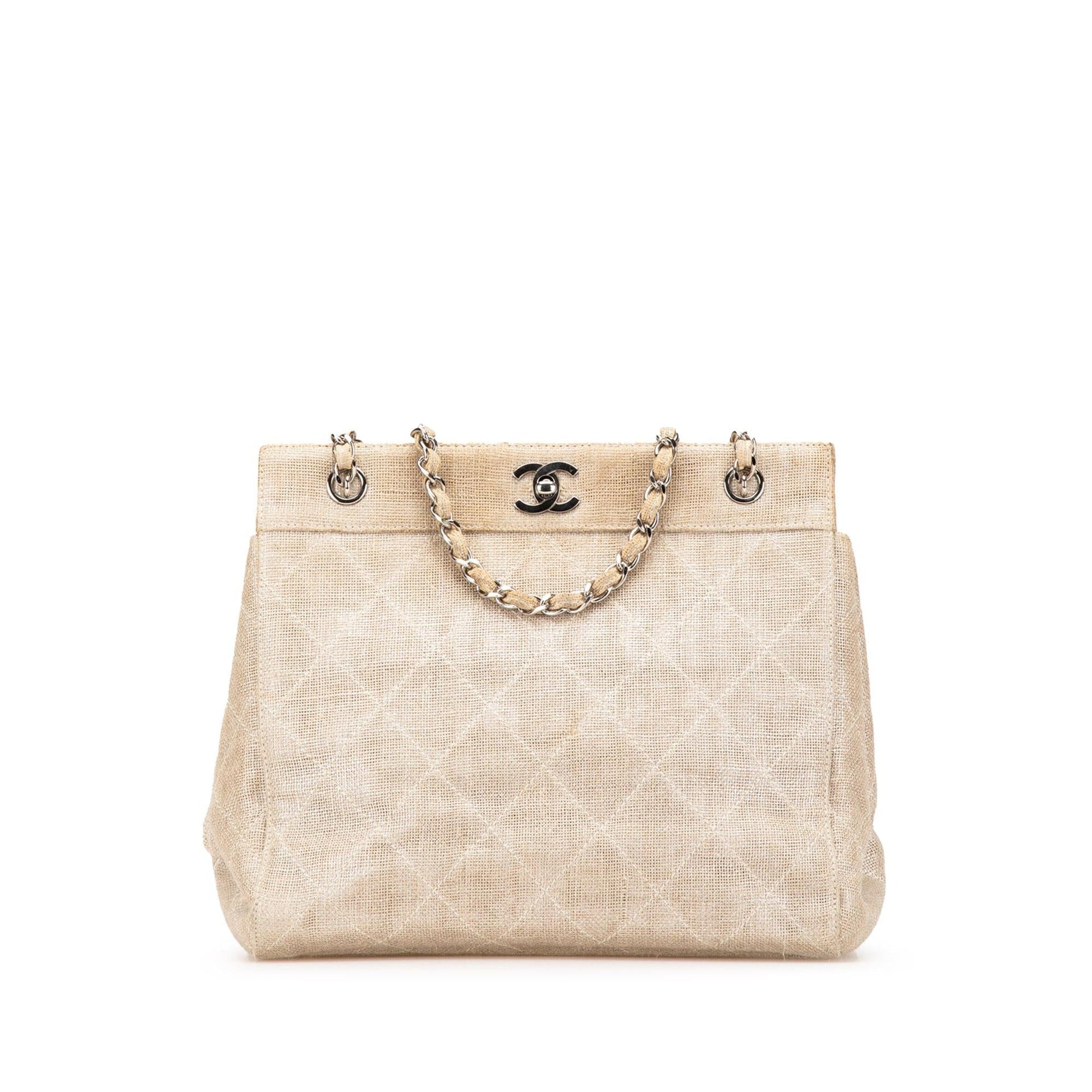 Chanel CC Stitched Linen Tote Bag