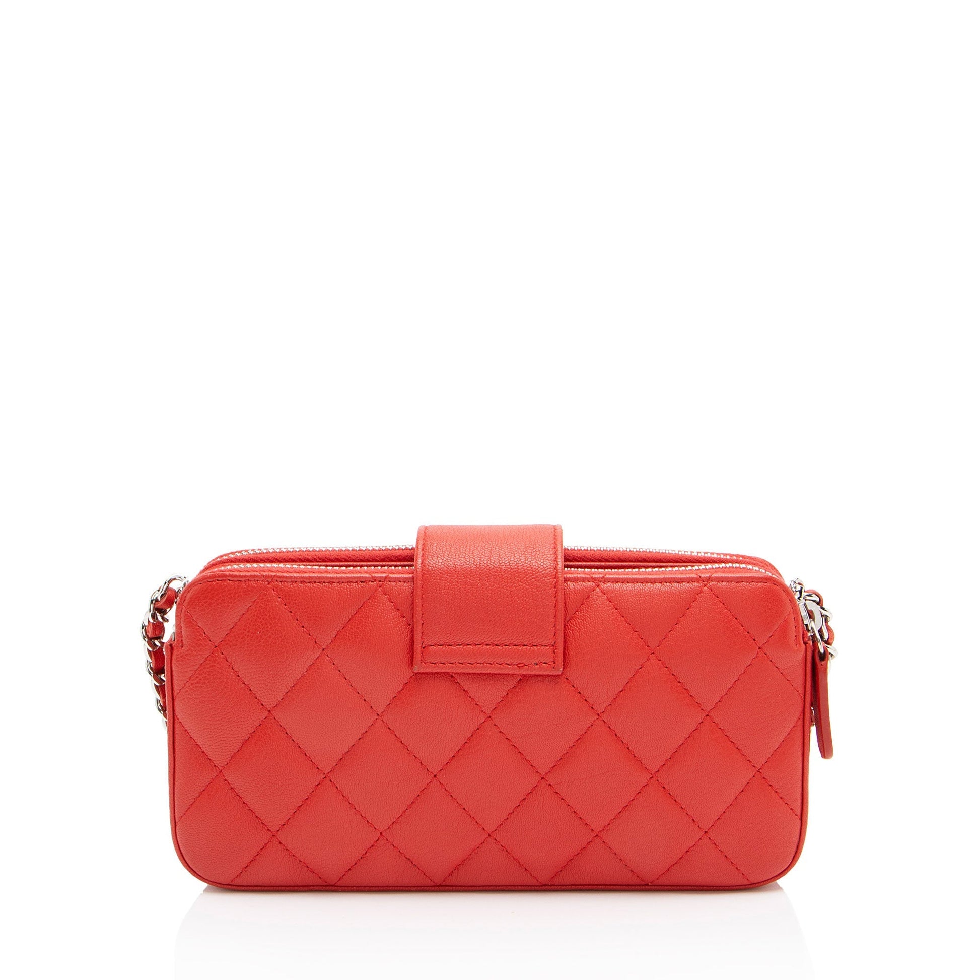 Chanel Calfskin CC Box Double Zip Clutch Bag