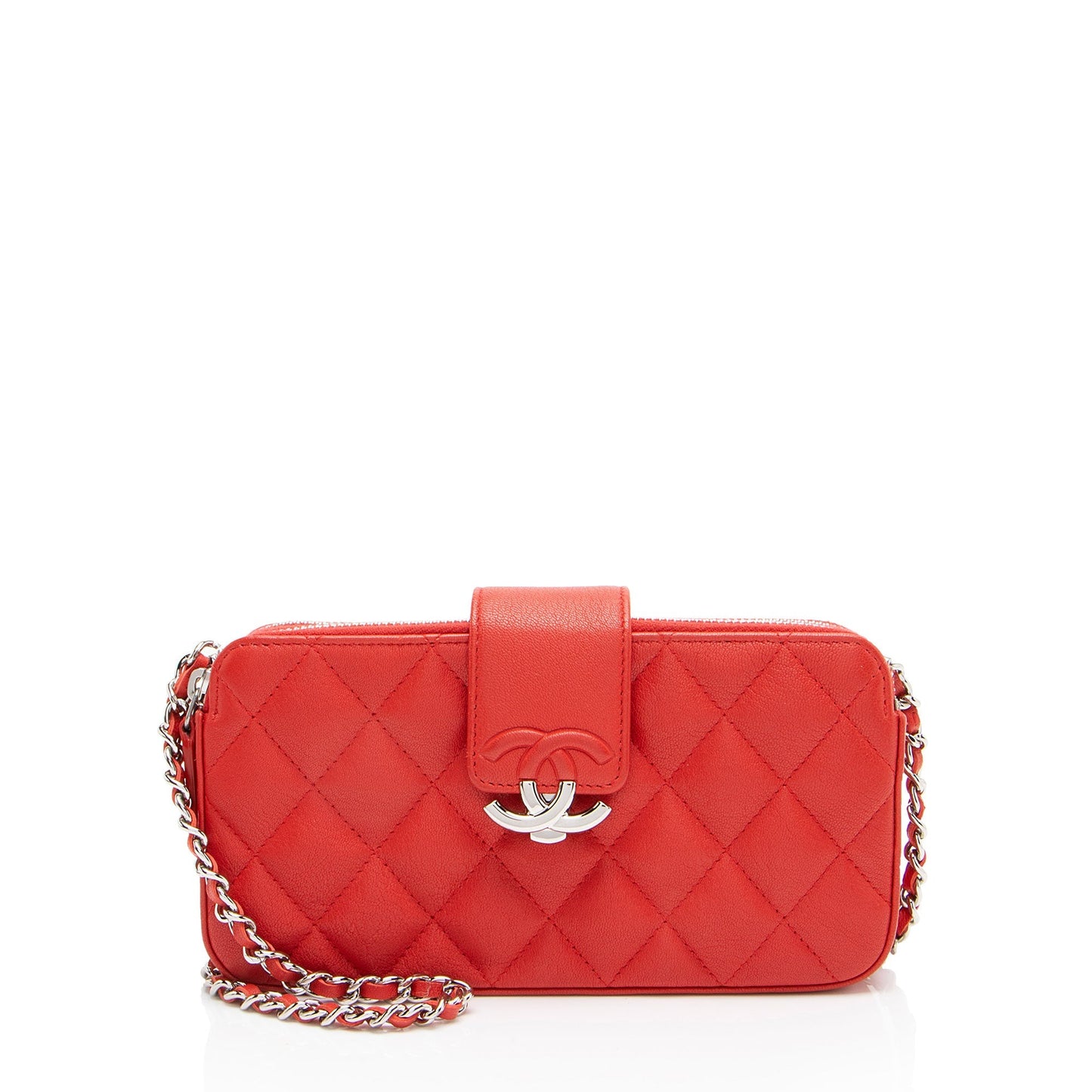 Chanel Calfskin CC Box Double Zip Clutch Bag