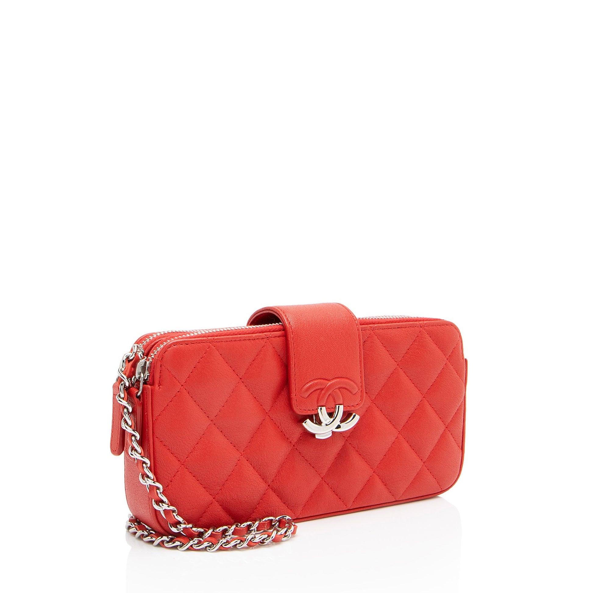 Chanel Calfskin CC Box Double Zip Clutch Bag