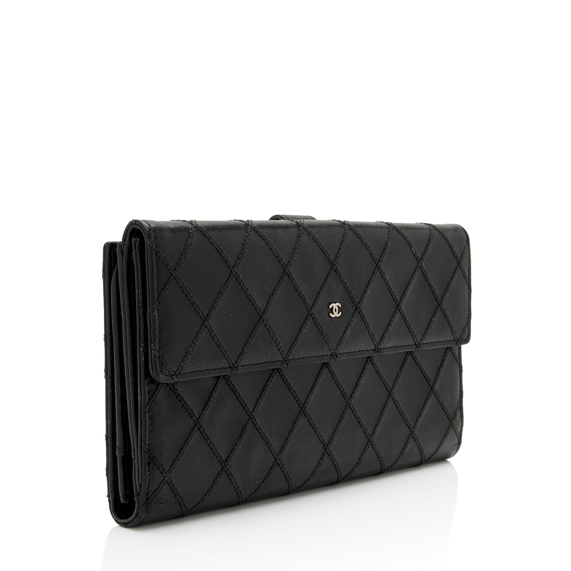 Chanel Calfskin Diamond Wild Stitch French Purse Wallet (SHF-snVzTa)