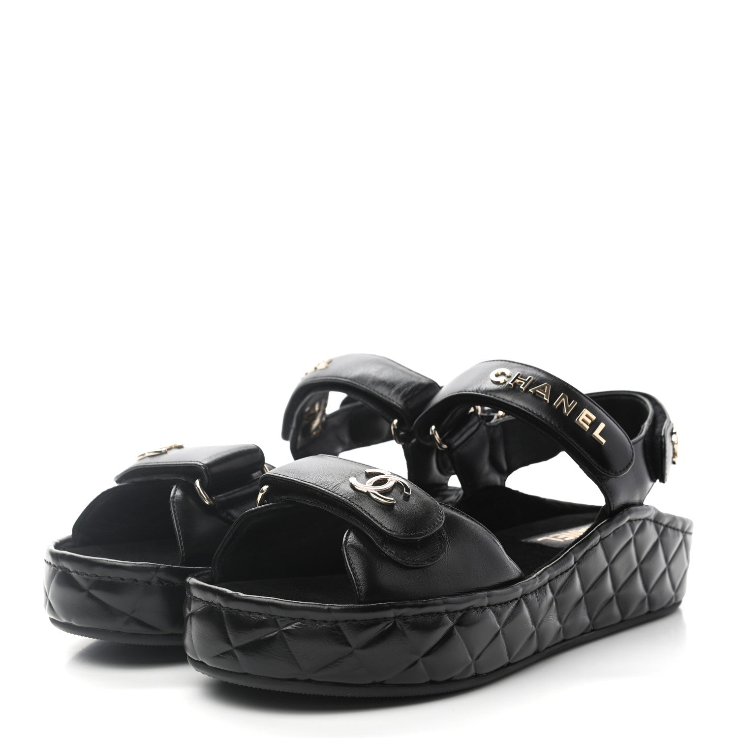 CHANEL Calfskin Logo Platform Sandals