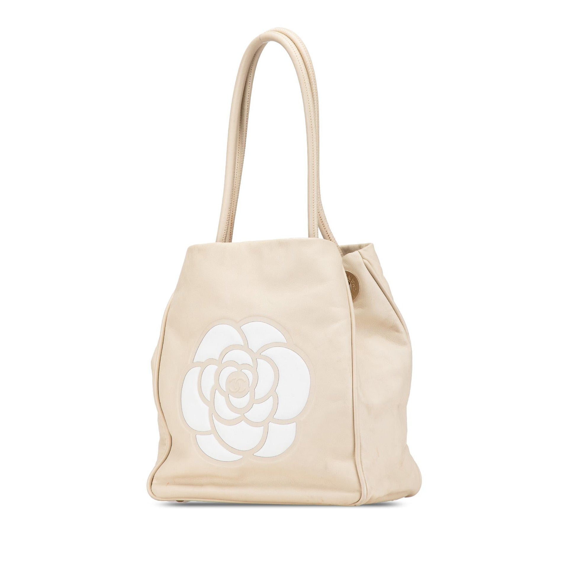 Chanel Camellia Lambskin Logo Tote Bag