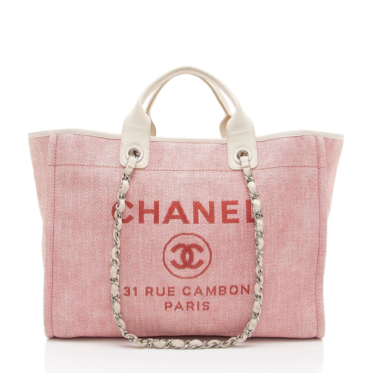 Chanel Woven Straw Deauville Canvas Tote Bag