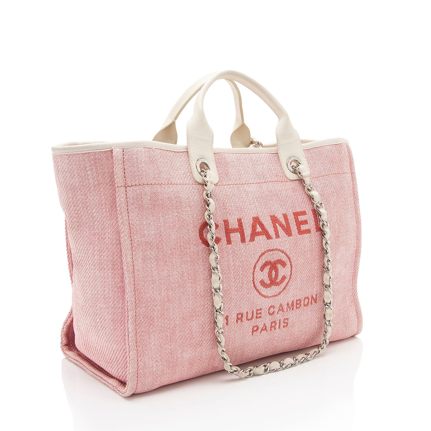 Chanel Woven Straw Deauville Canvas Tote Bag