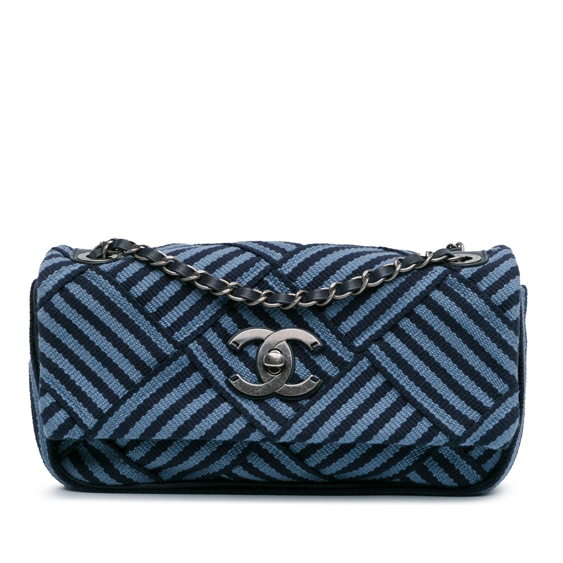 Chanel Stripe Flap Canvas Shoulder Bag