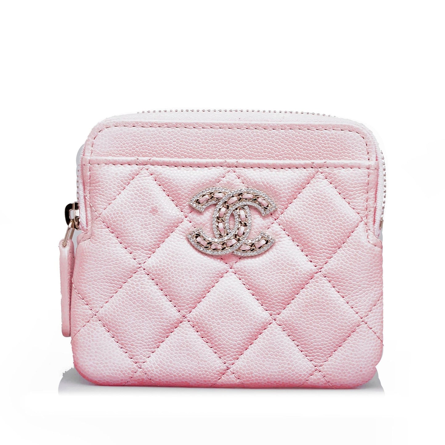 Chanel Caviar CC Crystal Woven Square Zip Wallet Case