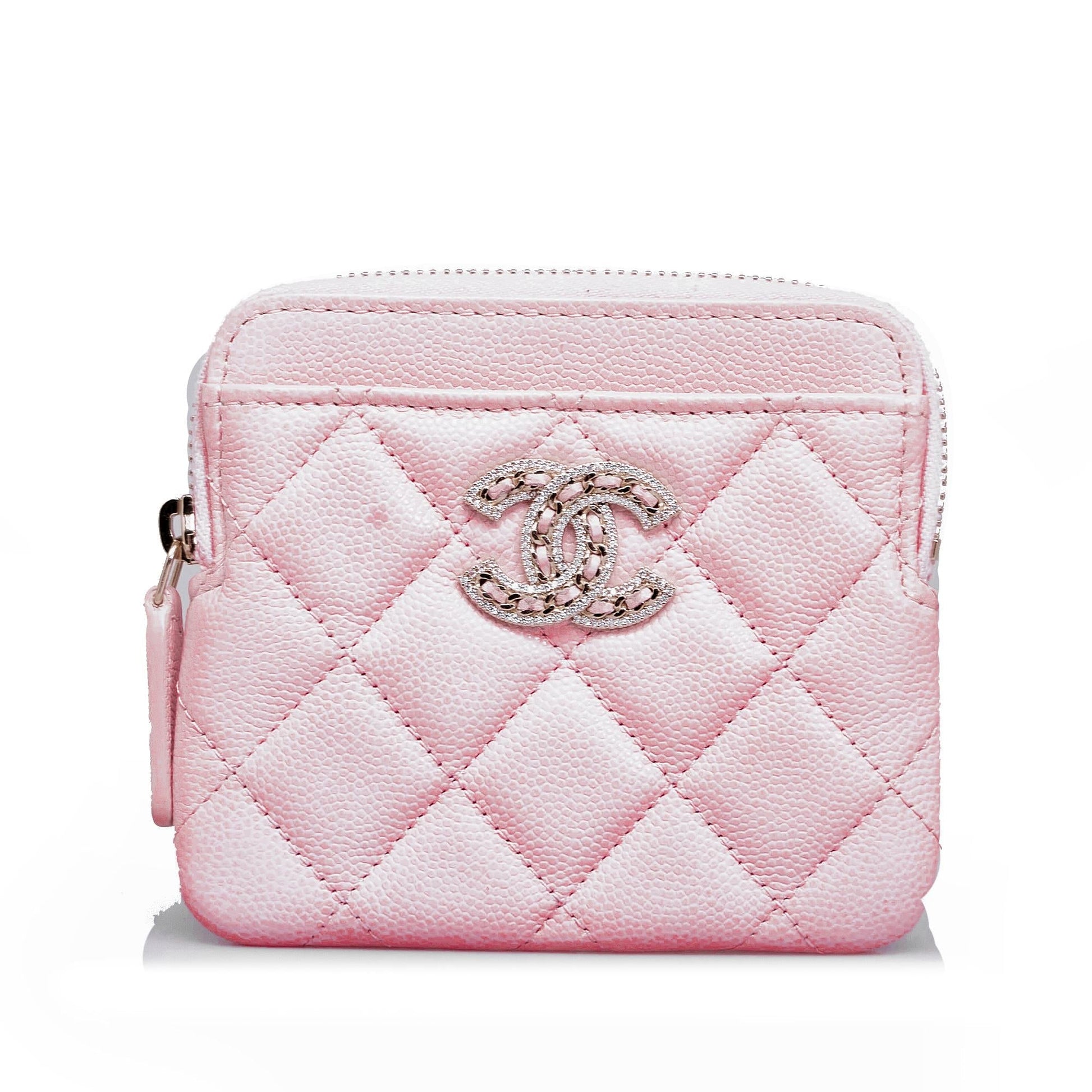 Chanel Caviar CC Crystal Woven Square Zip Wallet Case