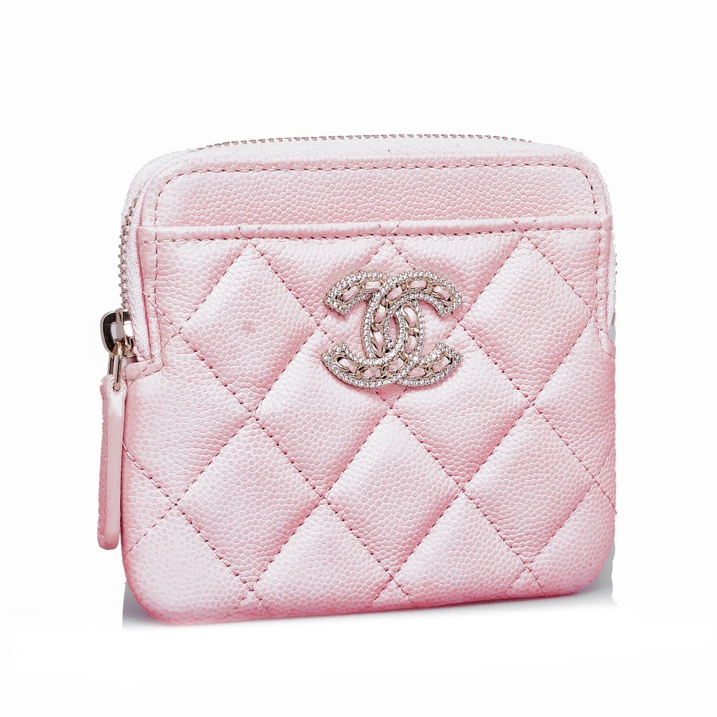 Chanel Caviar CC Crystal Woven Square Zip Wallet Case