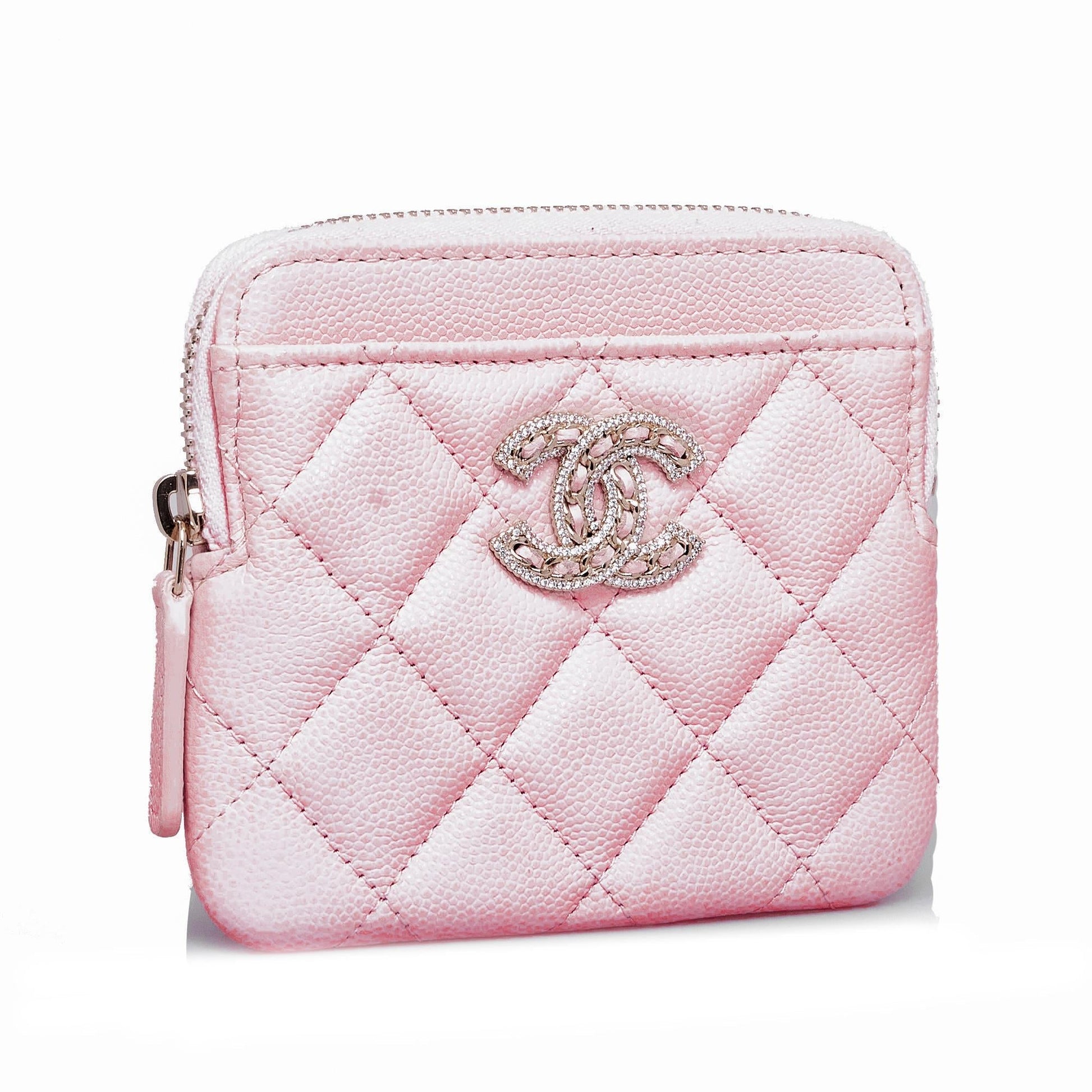 Chanel Caviar CC Crystal Woven Square Zip Wallet Case