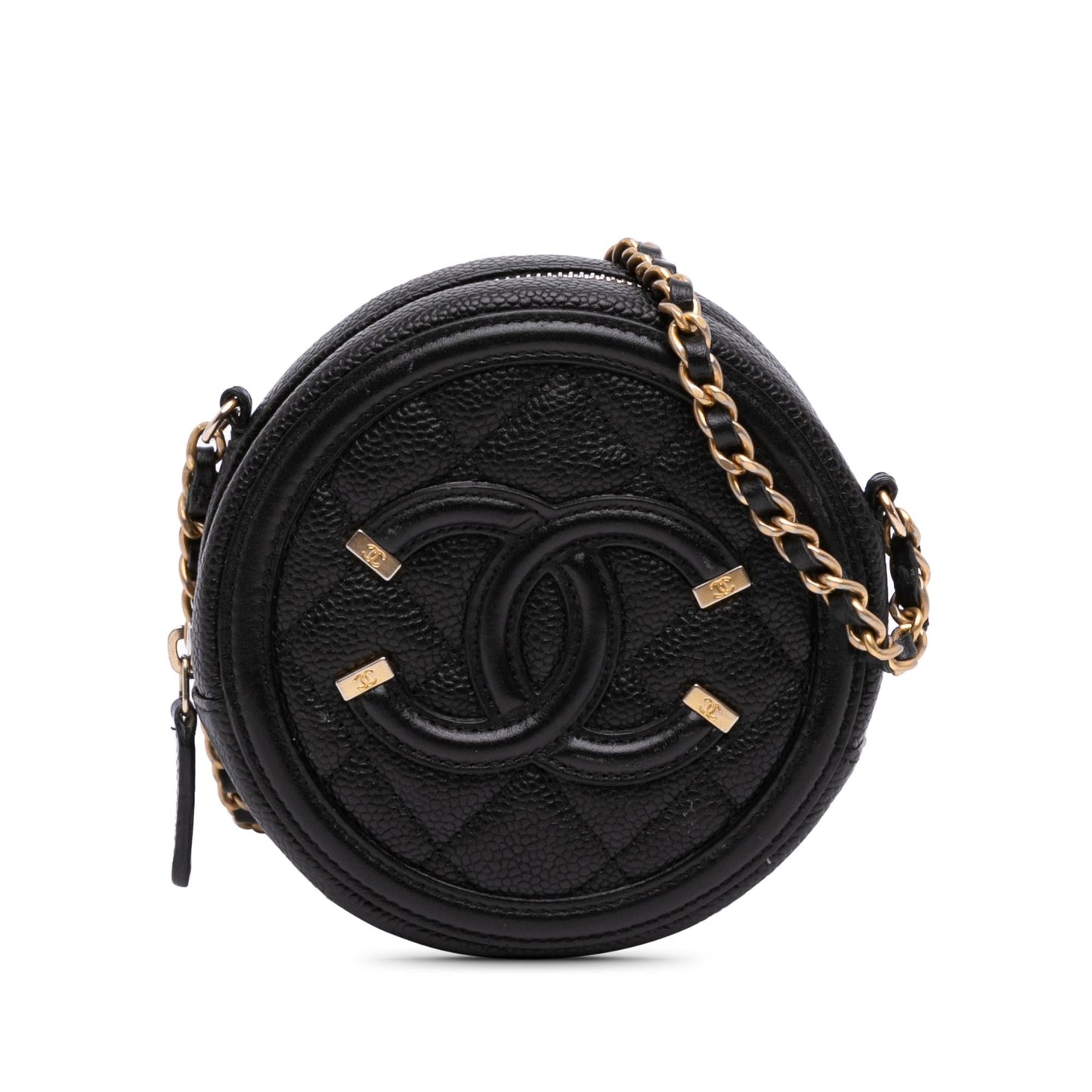 Chanel Caviar CC Filigree Round Clutch Bag