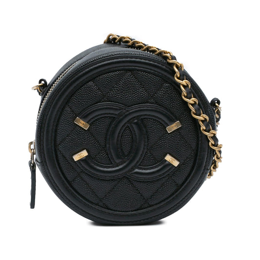 Chanel Caviar CC Filigree Round Crossbody Bag