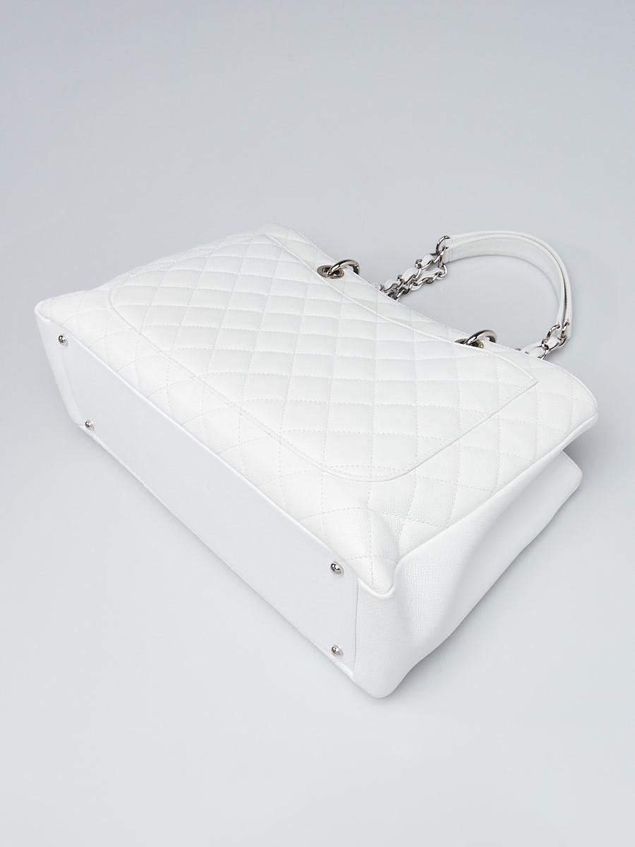 Chanel QUILTED CAVIAR GRAND SHOPPER White Tote Bag