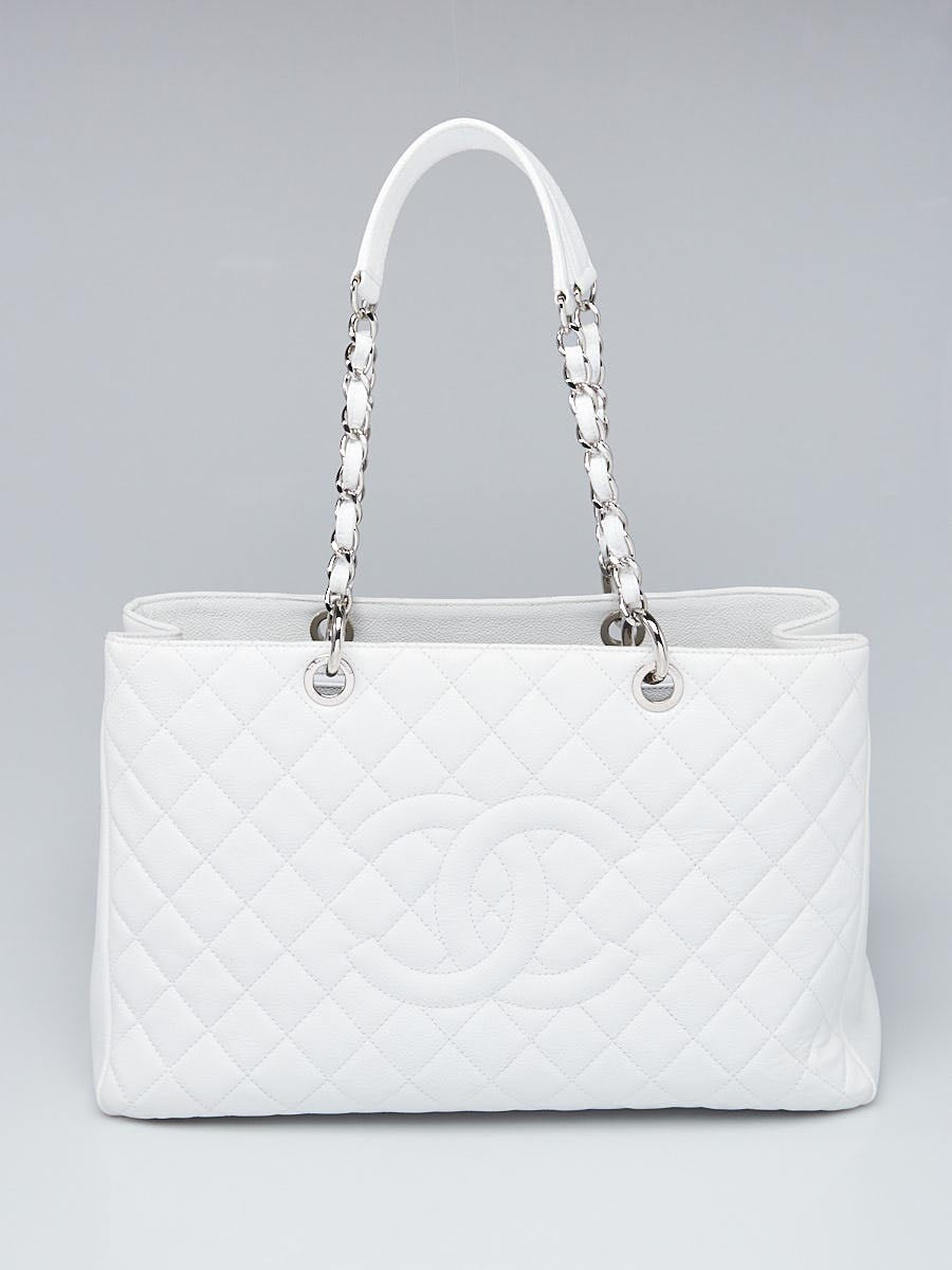 Chanel QUILTED CAVIAR GRAND SHOPPER White Tote Bag