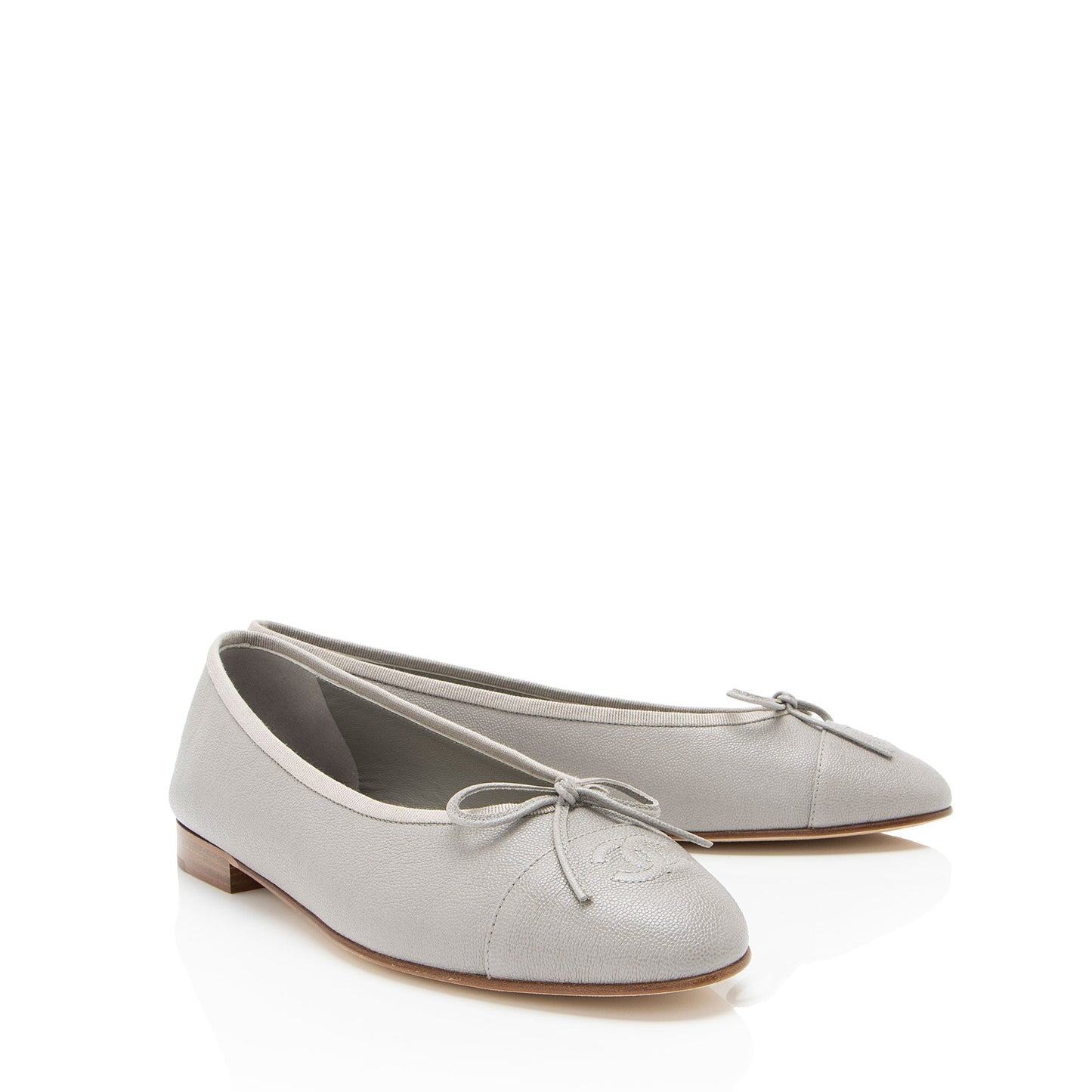 Chanel Caviar CC Cap Toe Ballet Flats Leather Hat