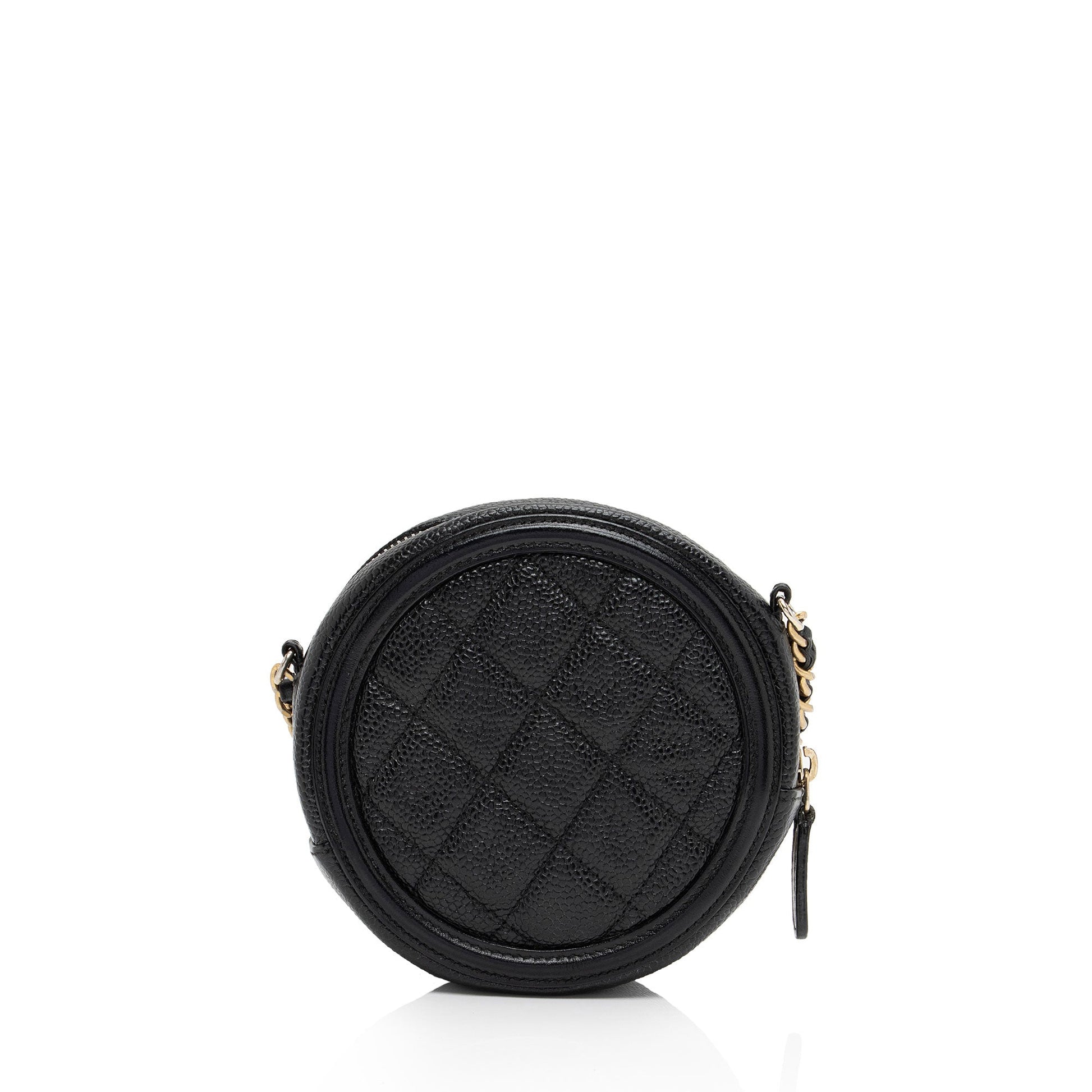 Chanel Caviar Leather CC Filigree Round Clutch with Chain (SHF-lxEJd2)
