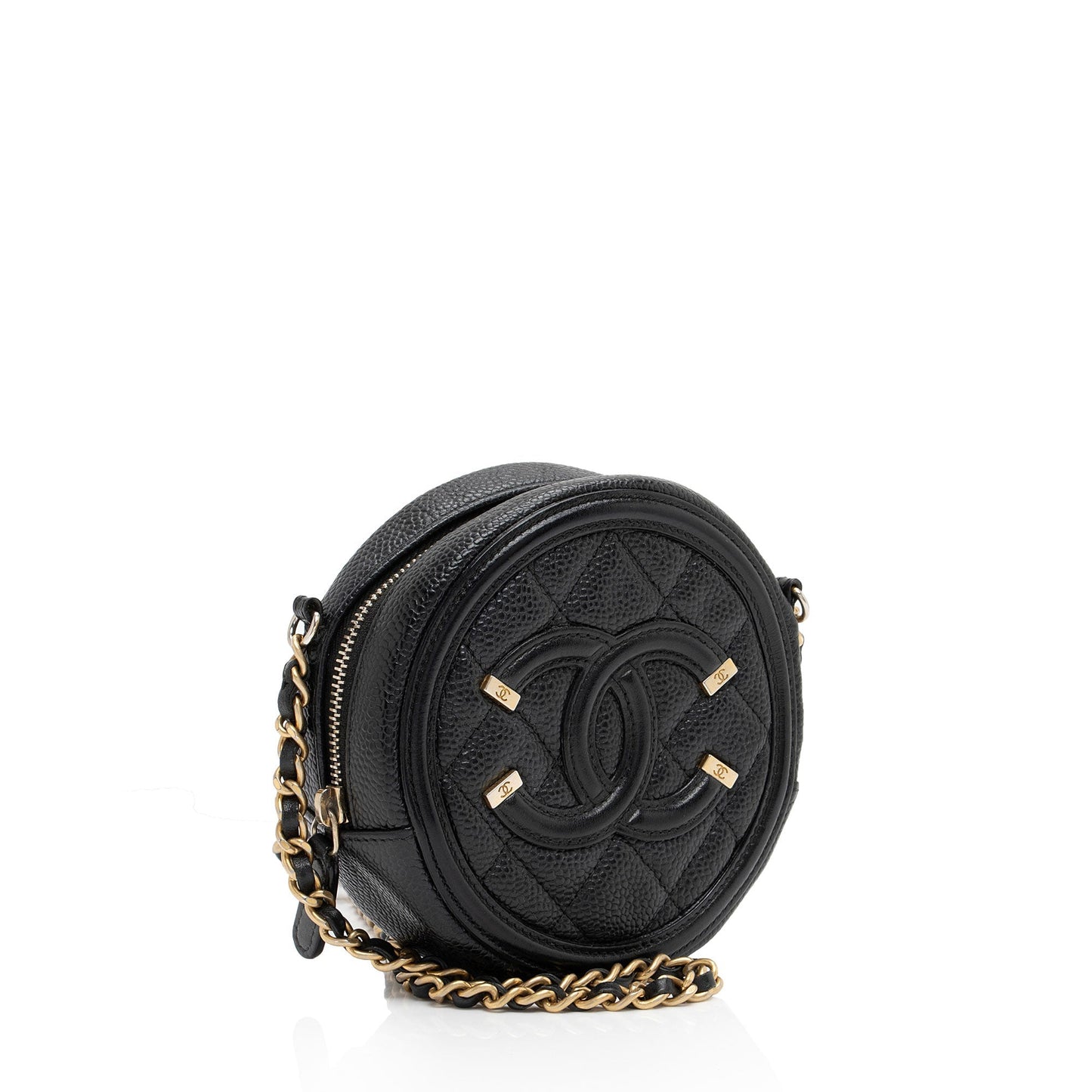 Chanel Caviar CC Filigree Round SHF-lxEJd2 Leather Clutch Bag
