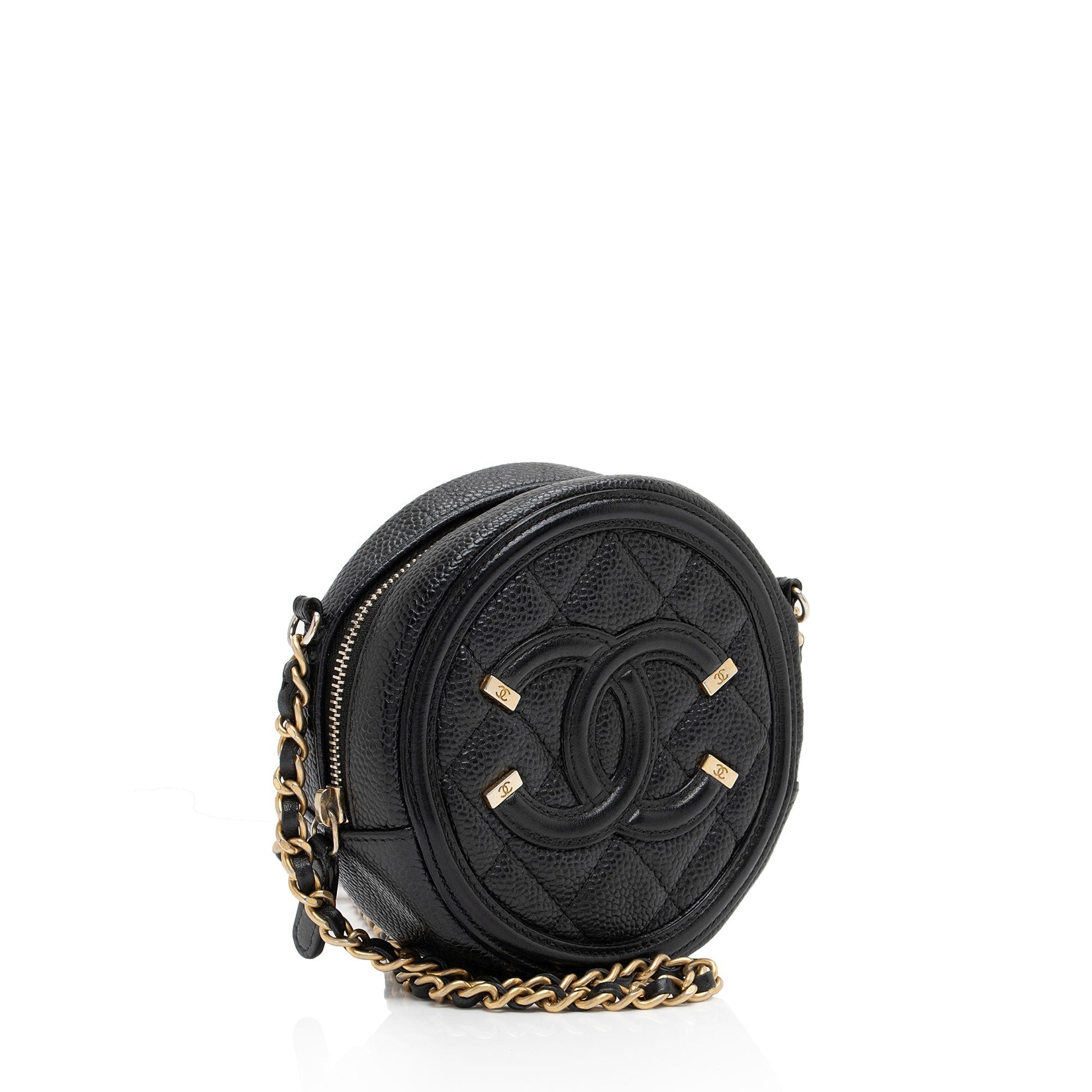 Chanel Caviar CC Filigree Round SHF-lxEJd2 Leather Clutch Bag