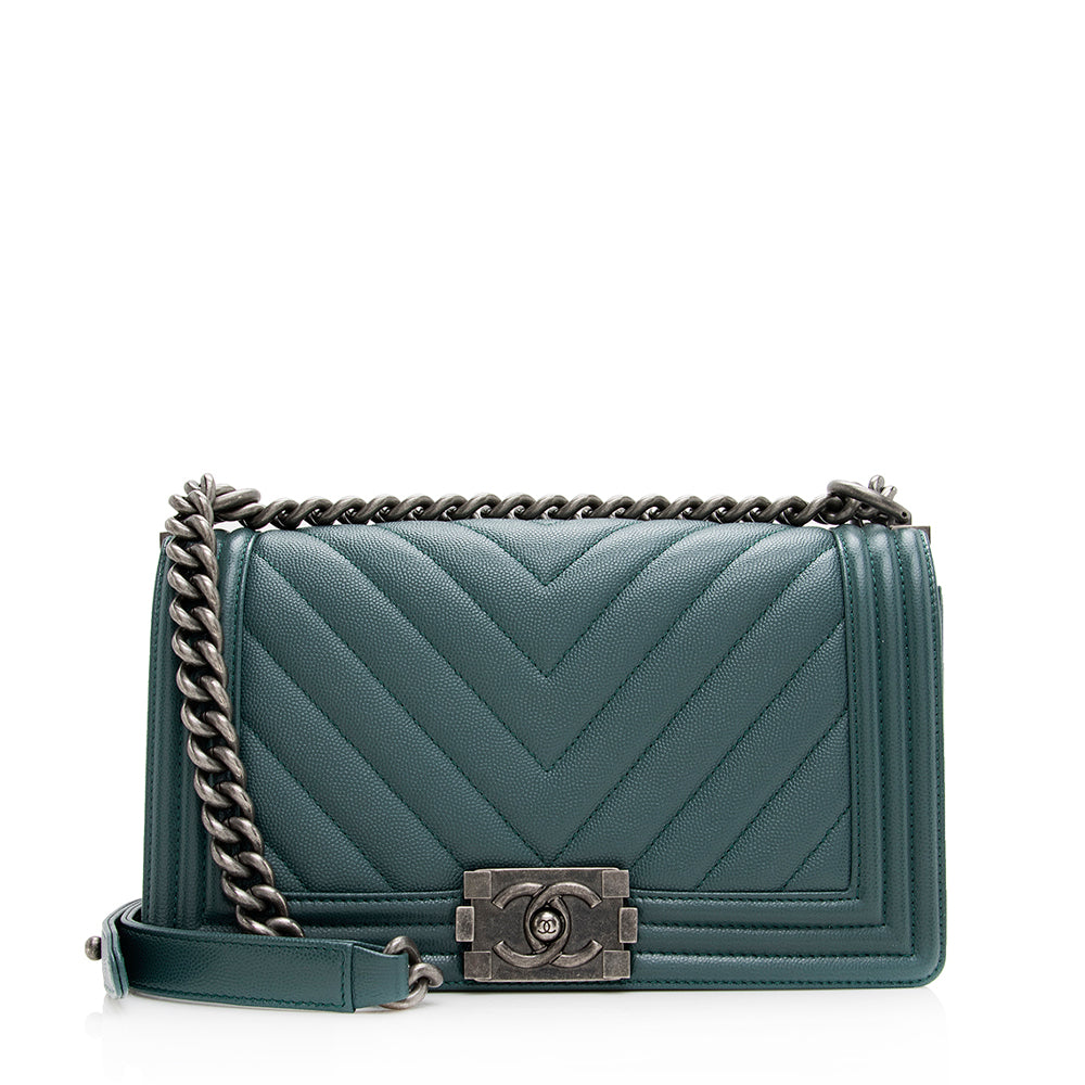 Chanel Caviar Chevron Old Boy SHF Handbag