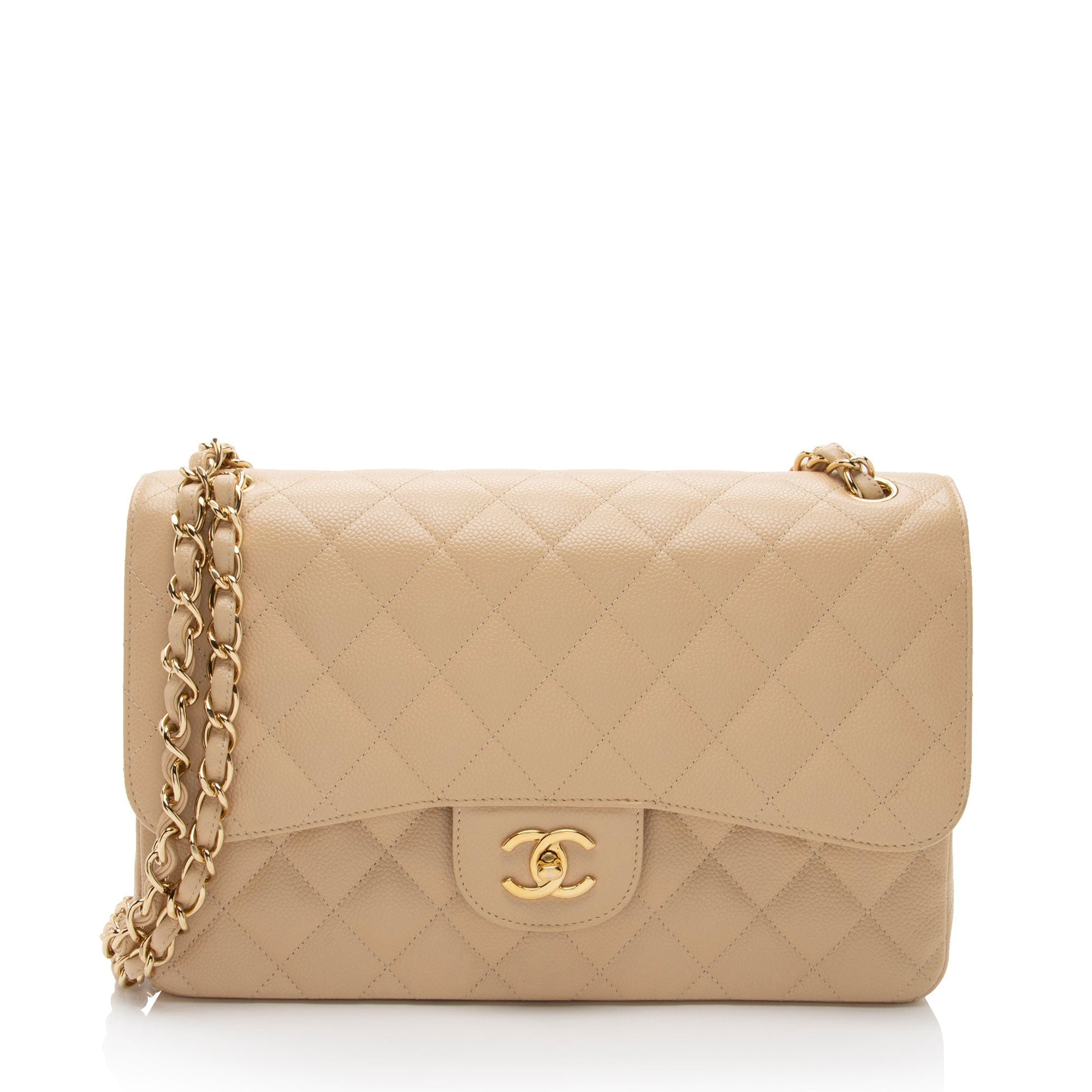 Chanel Caviar Classic Jumbo Double Flap Leather Shoulder Bag
