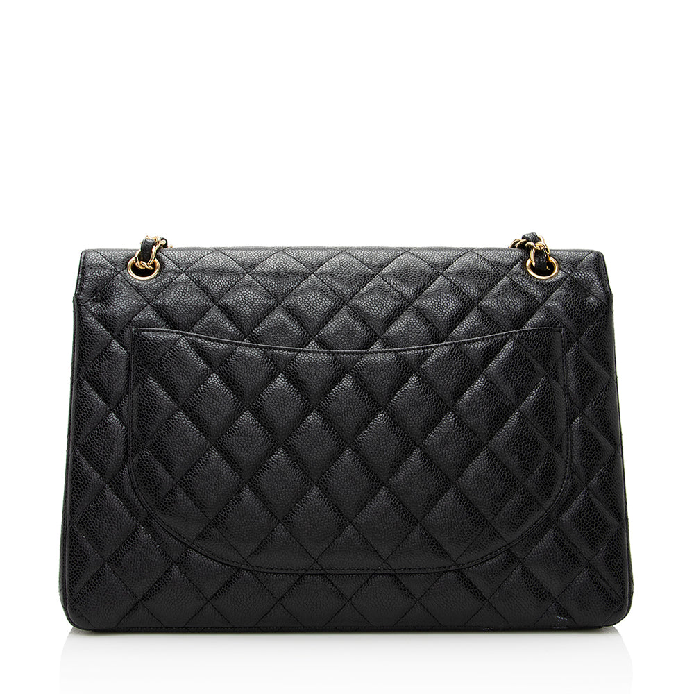 Chanel Caviar Classic Maxi Double Flap SHF Leather Shoulder Bag