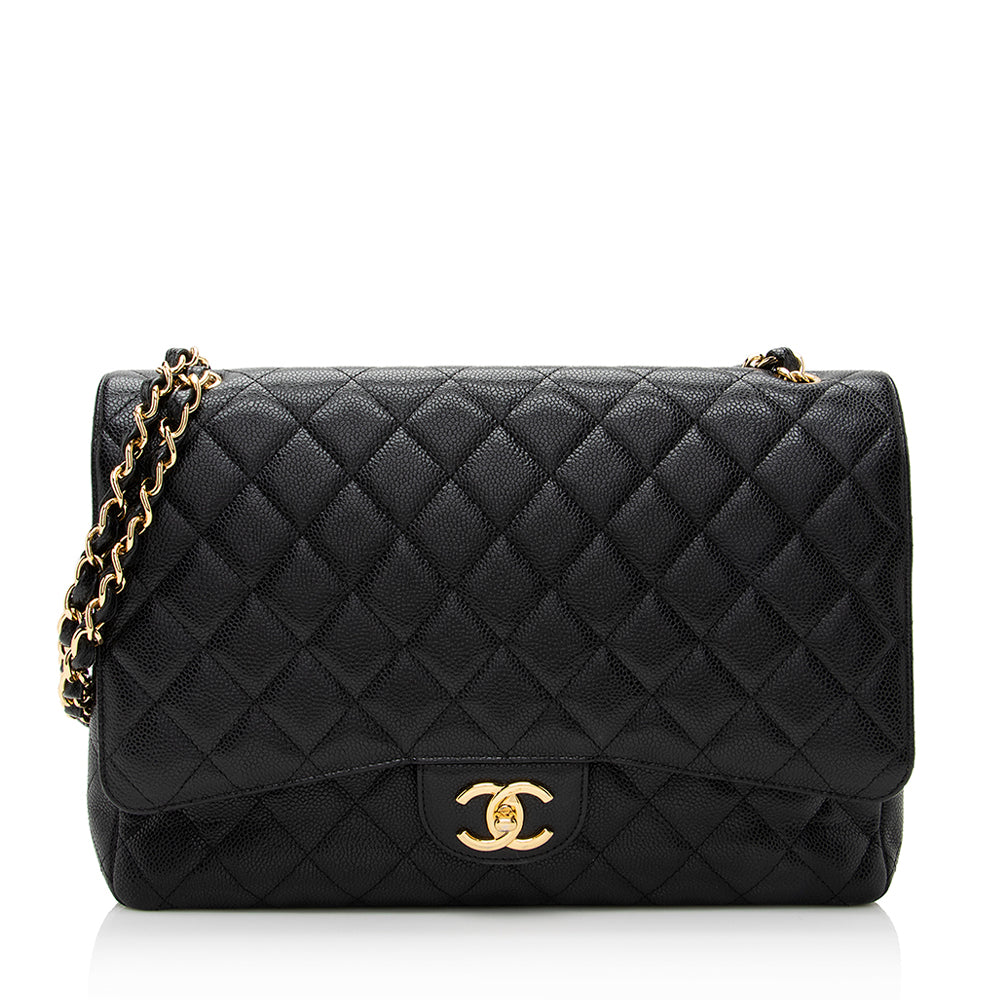 Chanel Caviar Classic Maxi Double Flap SHF Leather Shoulder Bag