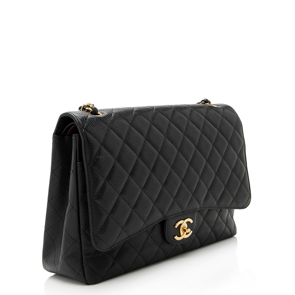 Chanel Caviar Classic Maxi Double Flap SHF Leather Shoulder Bag