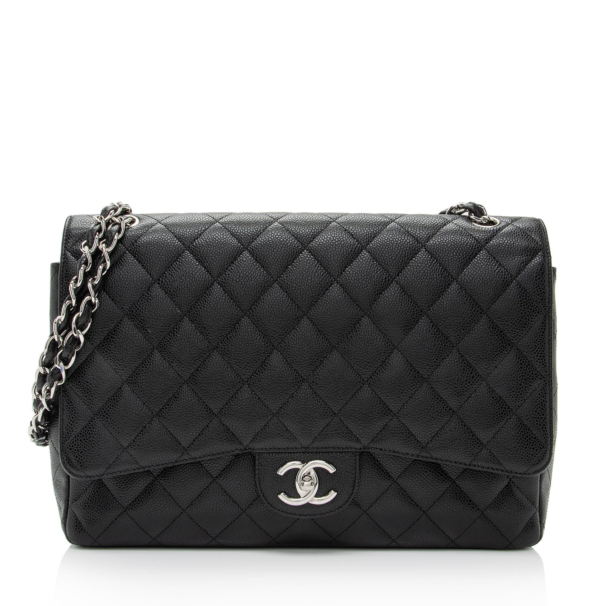 Chanel Caviar Classic Maxi Double Flap SHF-lwkRiB Leather Shoulder Bag