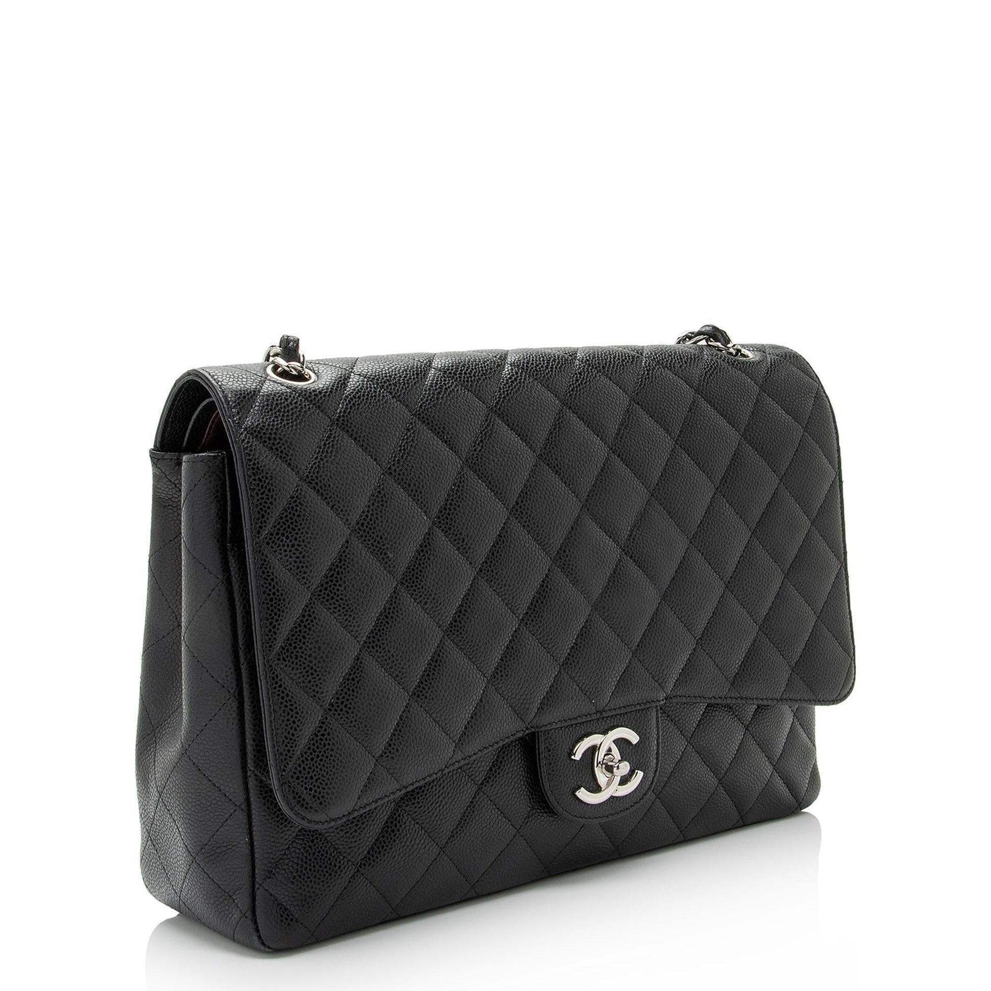 Chanel Caviar Classic Maxi Double Flap SHF-lwkRiB Leather Shoulder Bag