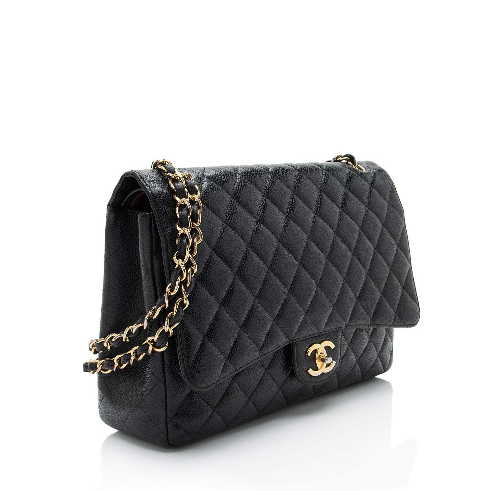 Chanel Caviar Classic Maxi Double Flap Leather Shoulder Bag