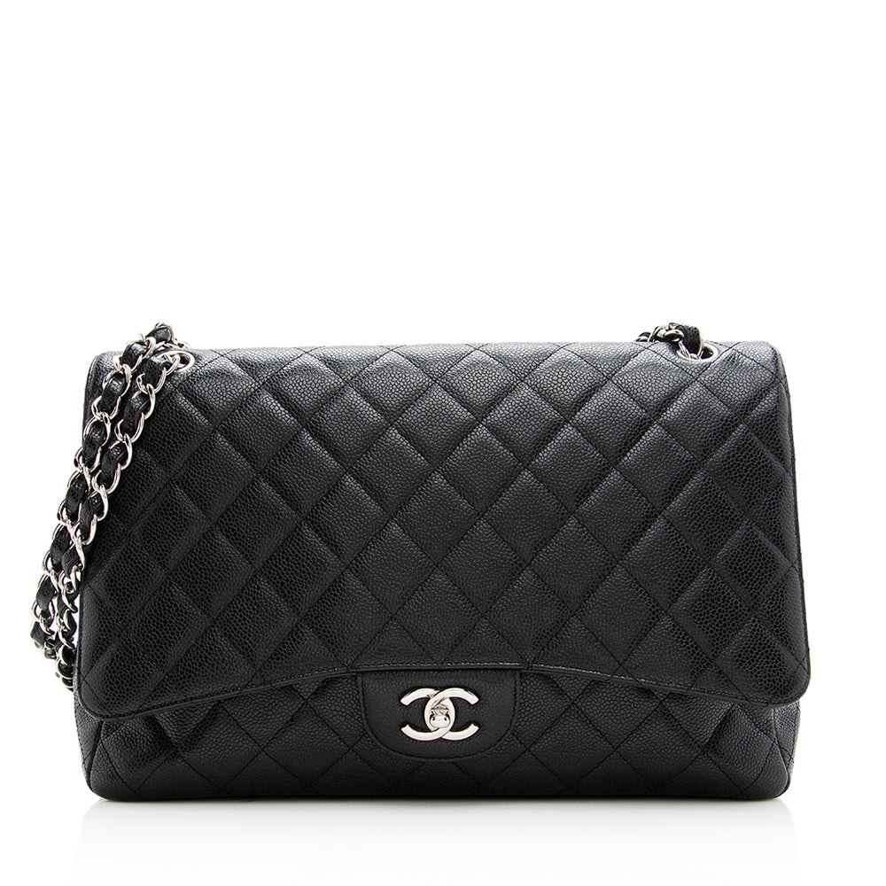 Chanel Caviar Classic Maxi Single Flap SHF Leather Shoulder Bag
