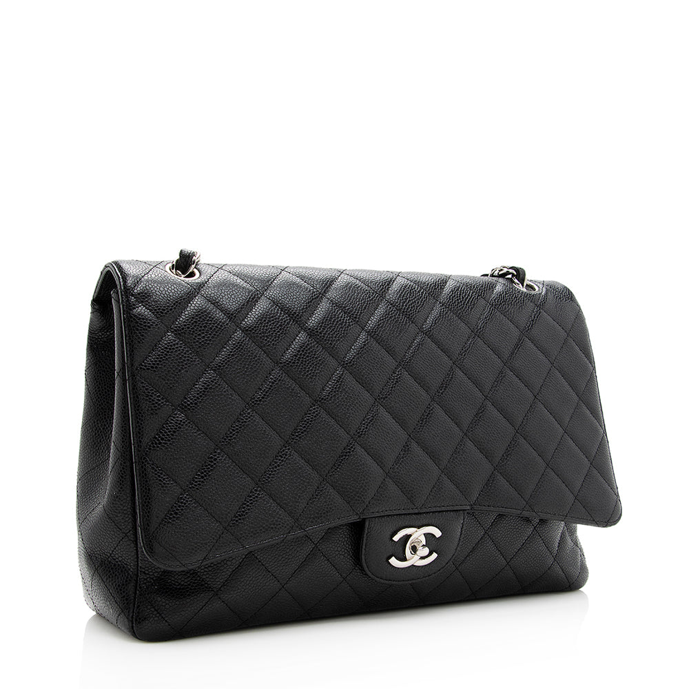 Chanel Caviar Classic Maxi Single Flap SHF Leather Shoulder Bag