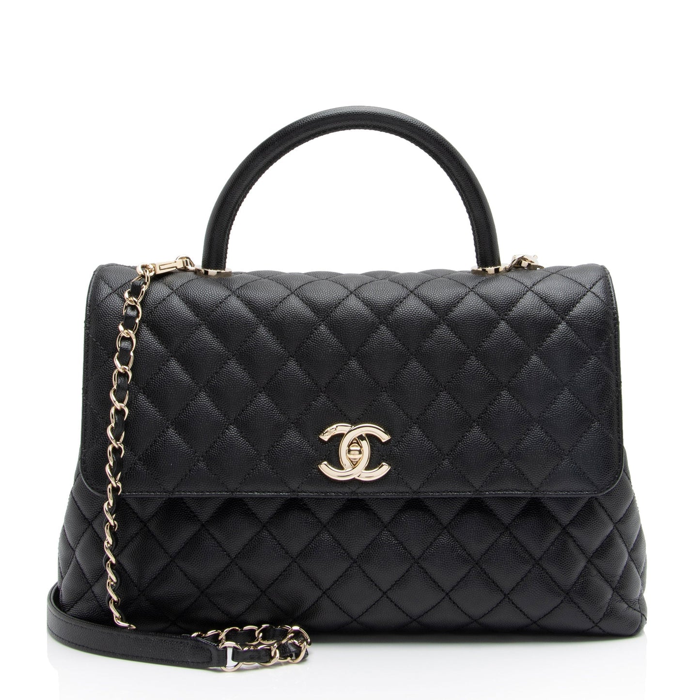 Chanel Caviar Coco Top Handle Flap SHF-xxvlCu Leather Shoulder Bag