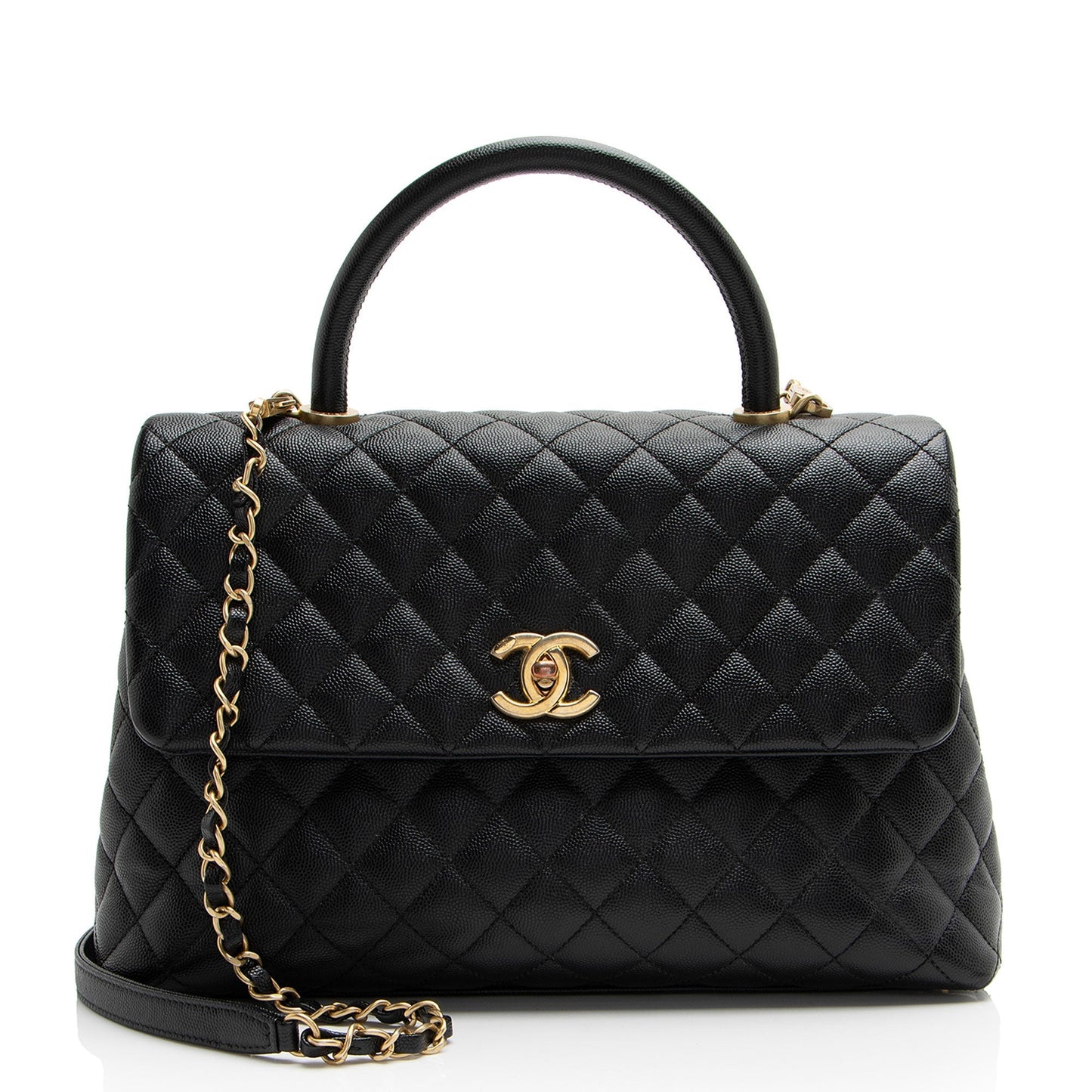 Chanel Caviar Coco Top Handle Flap Leather Shoulder Bag Flap Bag