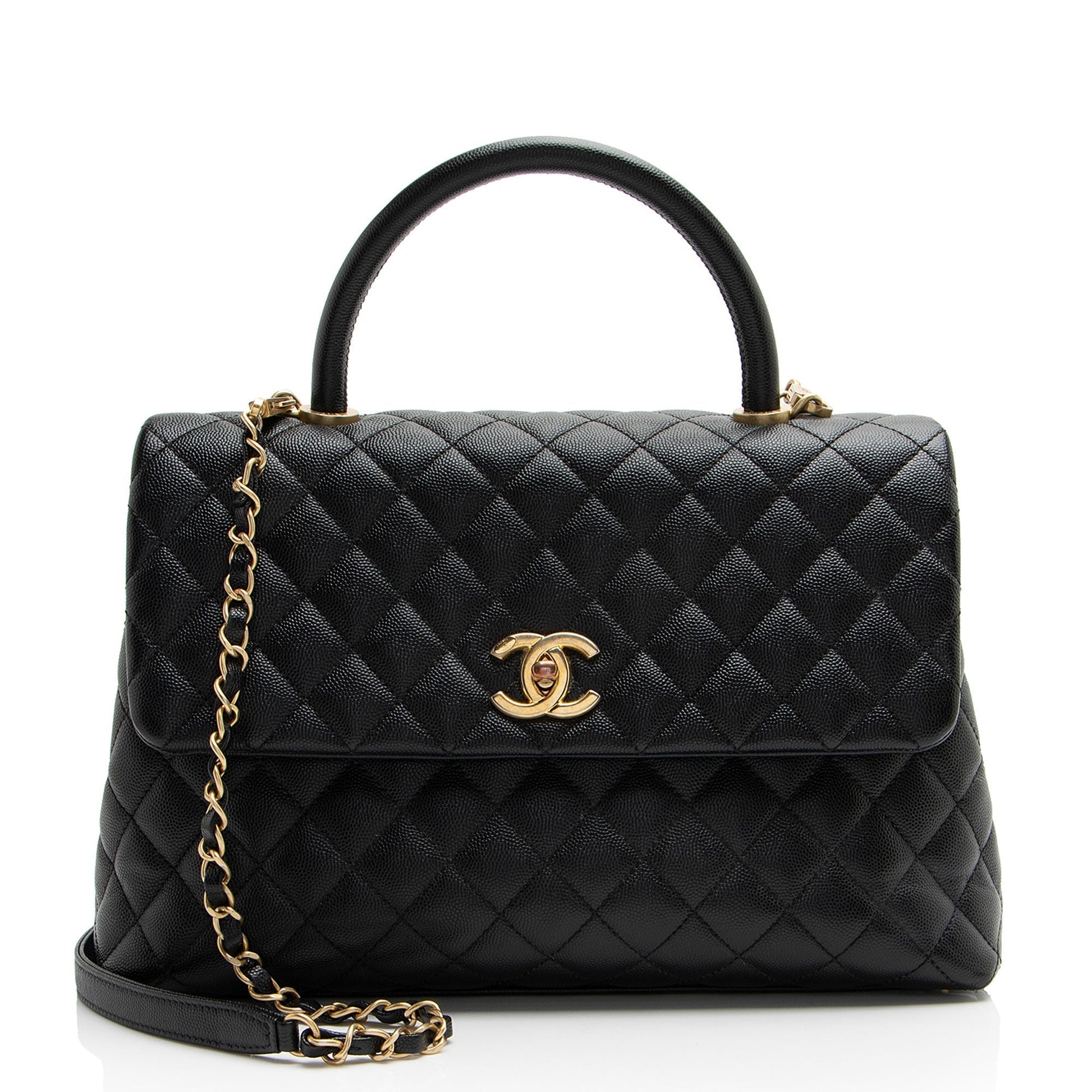 Chanel Caviar Coco Top Handle Flap Leather Shoulder Bag Flap Bag
