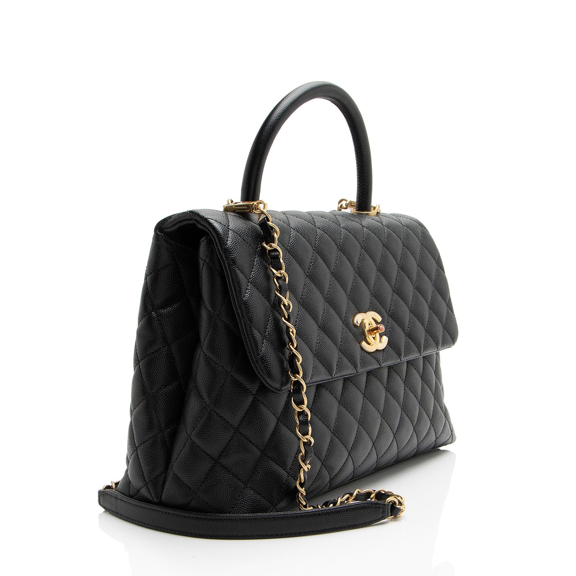 Chanel Caviar Coco Top Handle Flap Leather Shoulder Bag Flap Bag