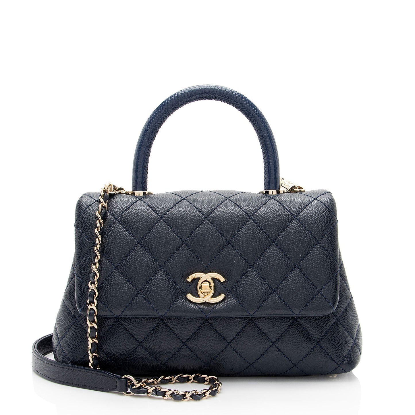 Chanel Caviar Coco Top Handle Flap Leather Shoulder Bag