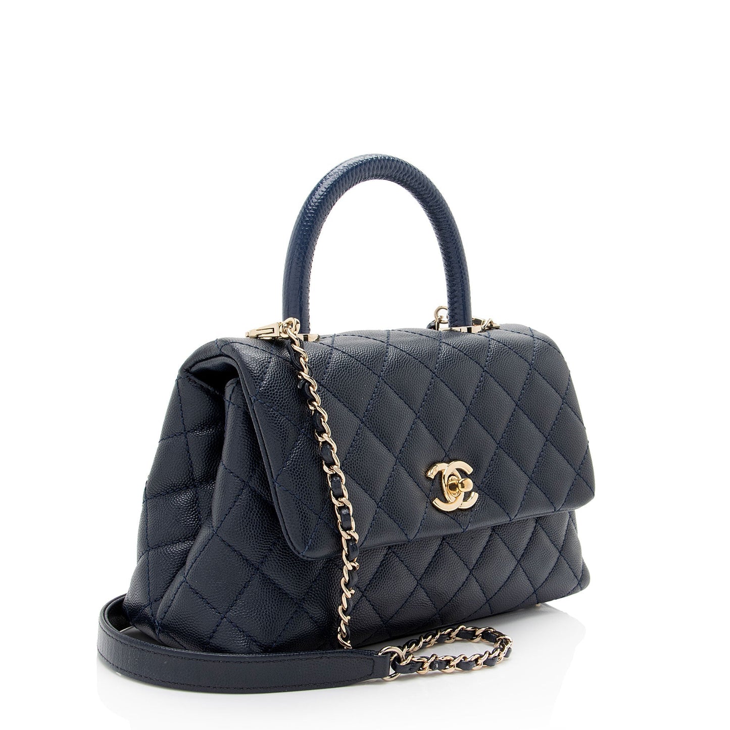 Chanel Caviar Coco Top Handle Flap Leather Shoulder Bag