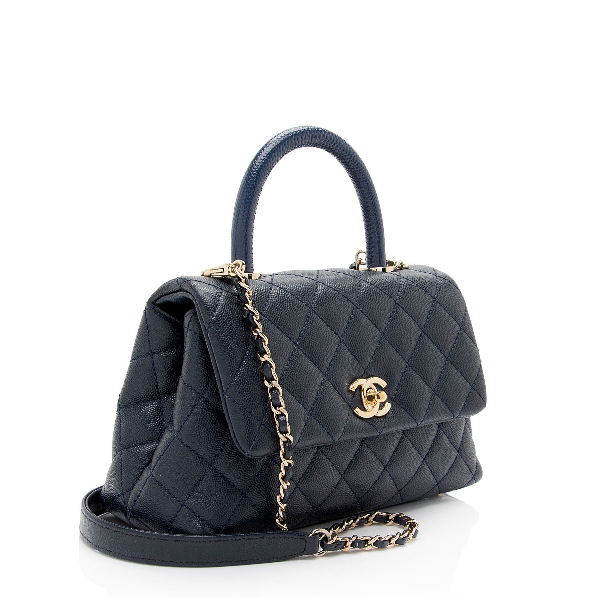 Chanel Caviar Coco Top Handle Flap Leather Shoulder Bag