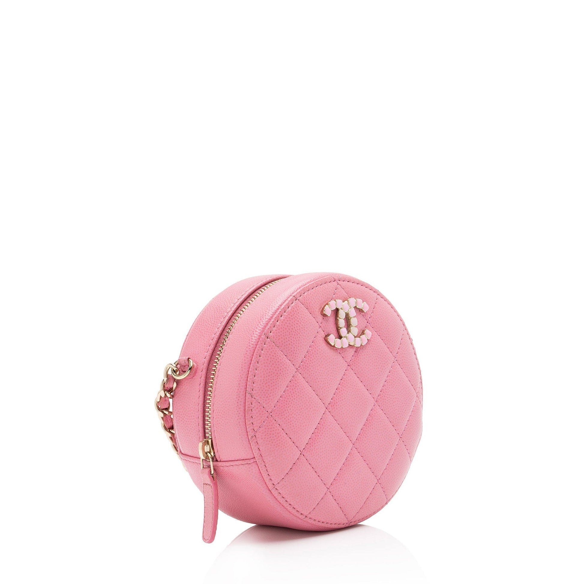 Chanel Caviar Crystal CC Round SHF-FU2AgY Leather Clutch Bag