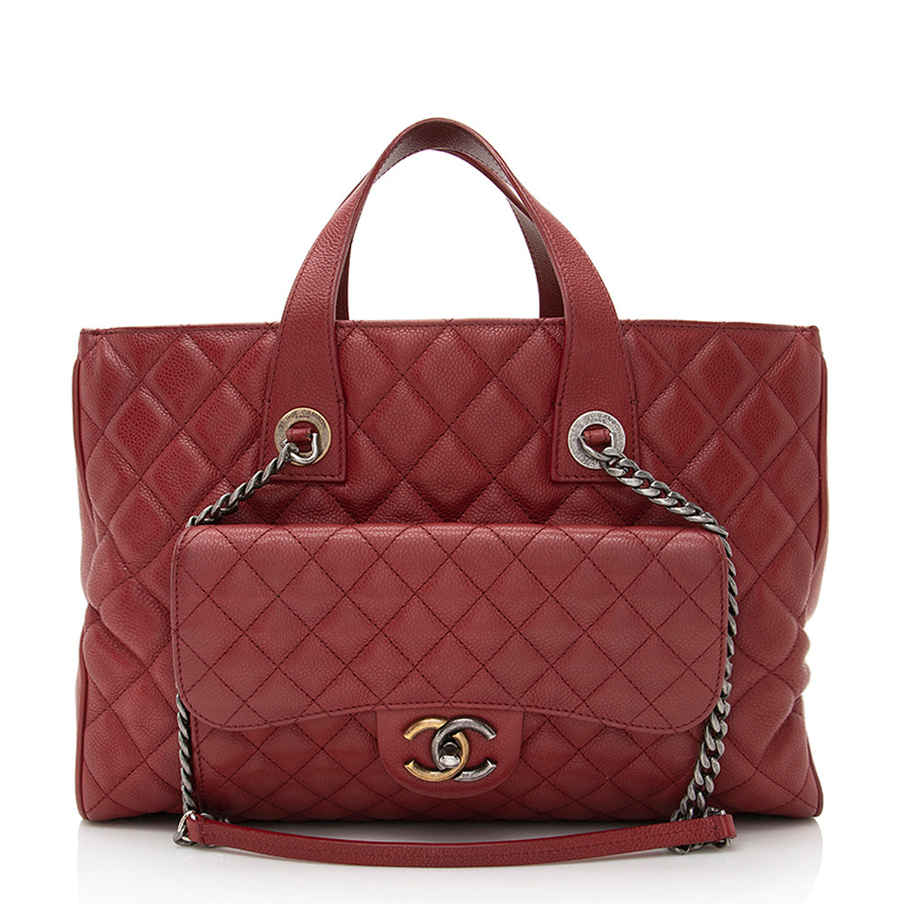 Chanel Caviar Front Pocket Shopping SHF Leather Tote Bag