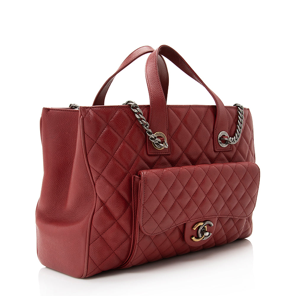 Chanel Caviar Front Pocket Shopping SHF Leather Tote Bag