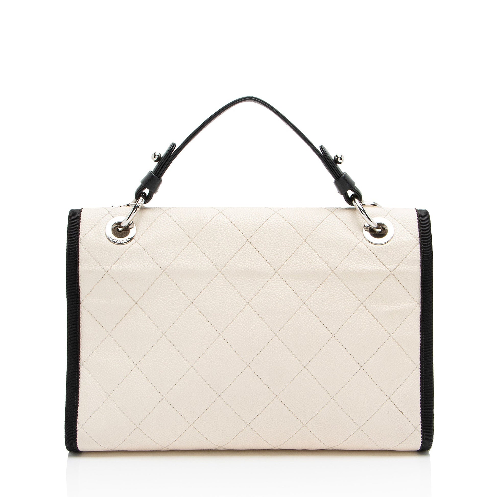 Chanel Caviar Grosgrain CC Top Handle Leather Handbag