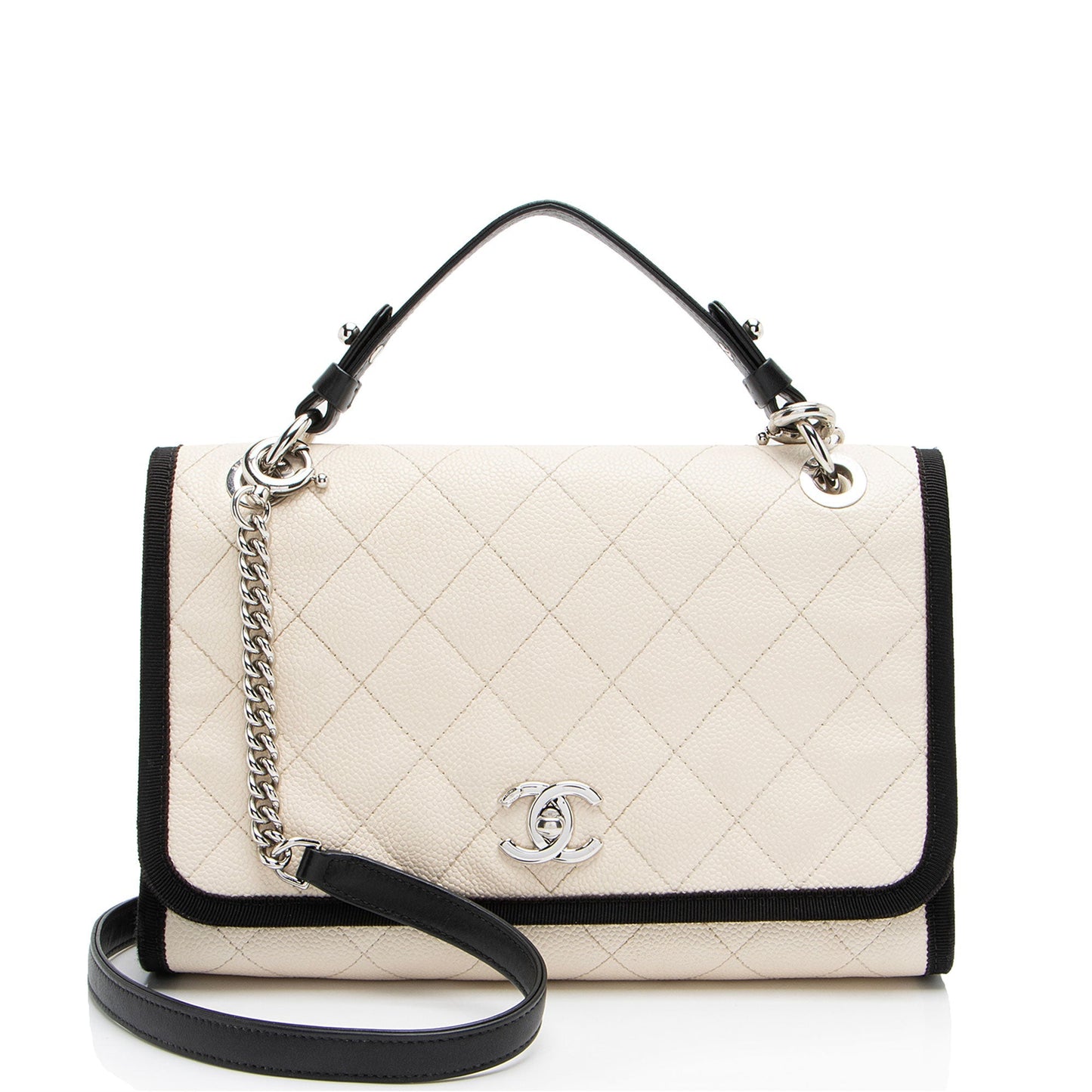 Chanel Caviar Grosgrain CC Top Handle Leather Handbag