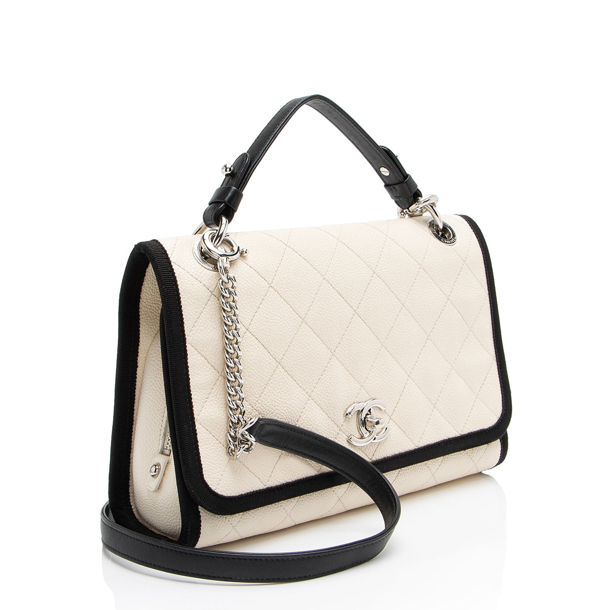 Chanel Caviar Grosgrain CC Top Handle Leather Handbag