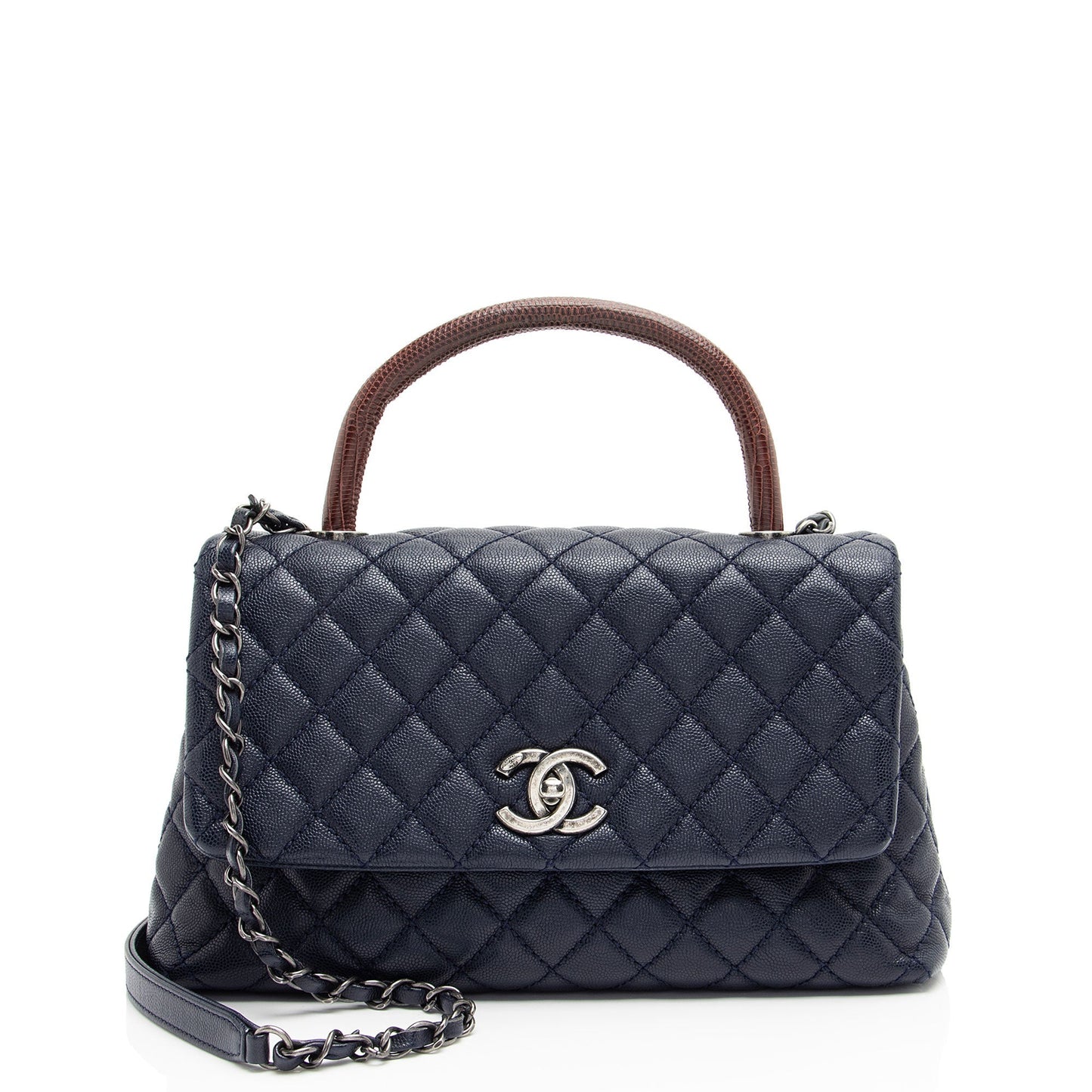 Chanel Caviar Lizard Coco Top Handle Small Leather Handbag