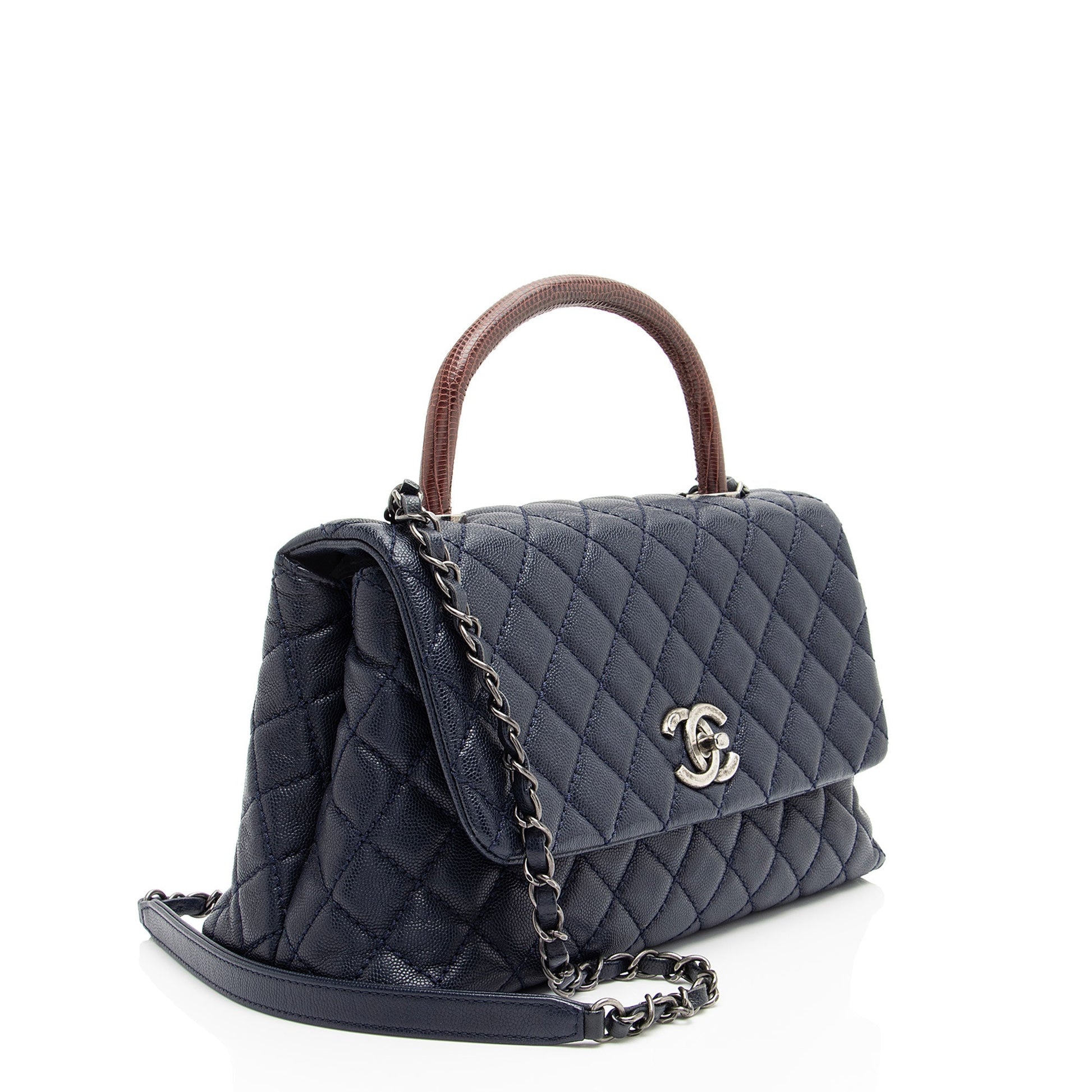 Chanel Caviar Lizard Coco Top Handle Small Leather Handbag