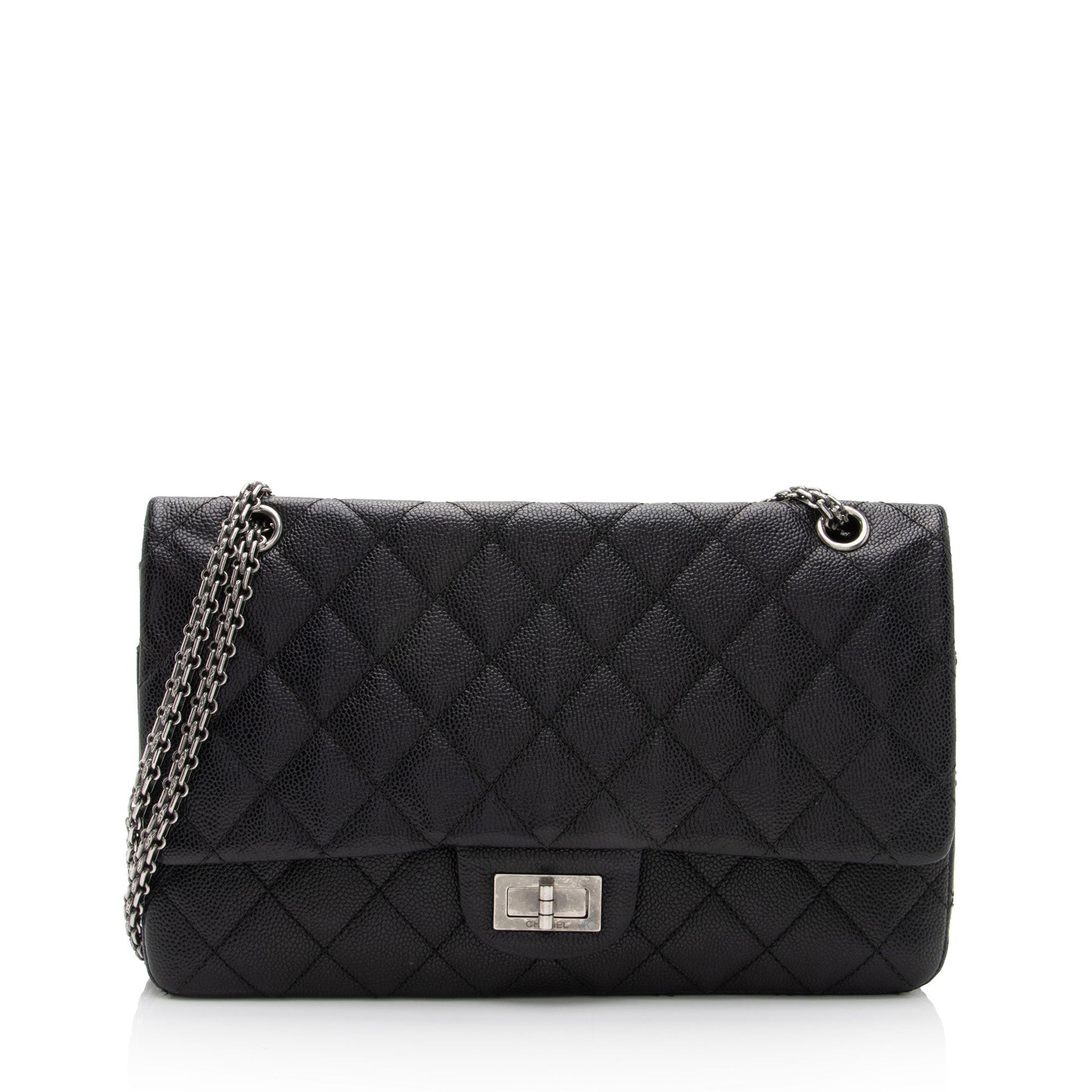 Chanel Caviar Reissue 227 Double Flap Leather Shoulder Bag
