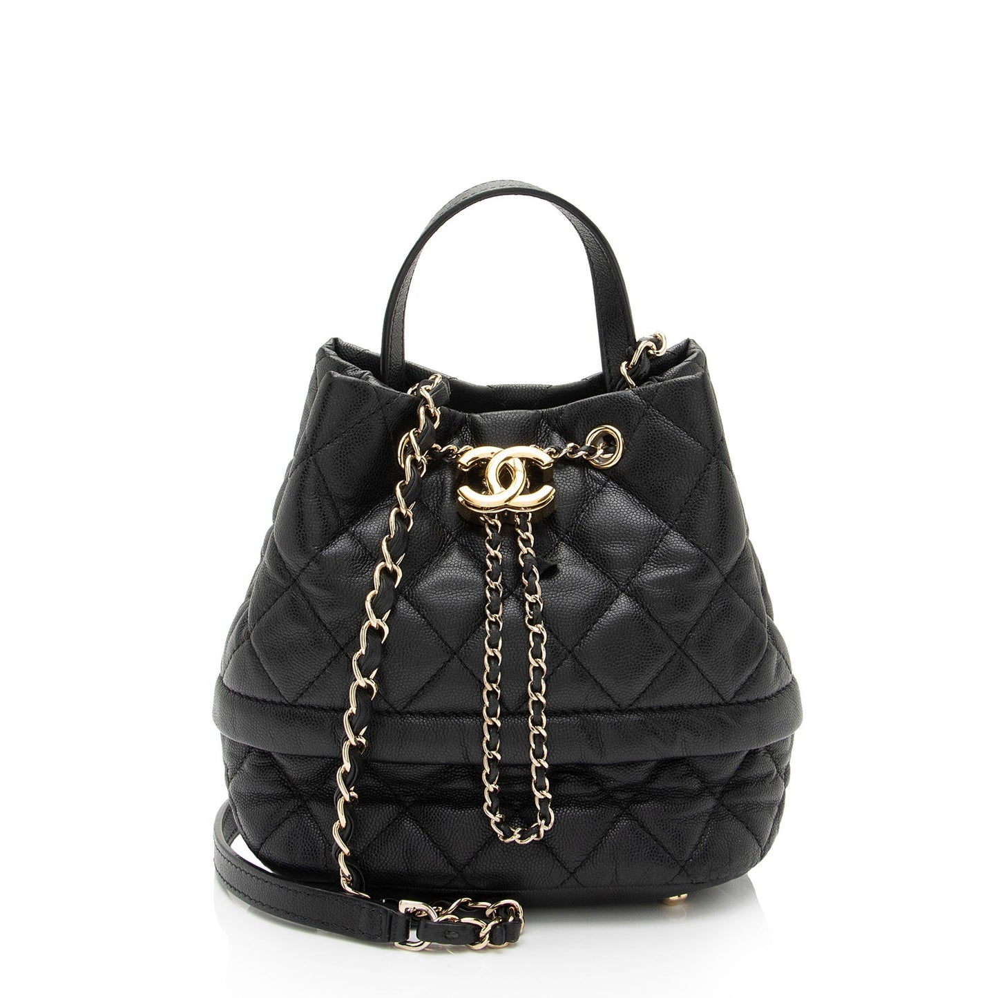 Chanel Caviar Rolled Up Drawstring Bucket SHF-9VaoLU Leather Jewelry